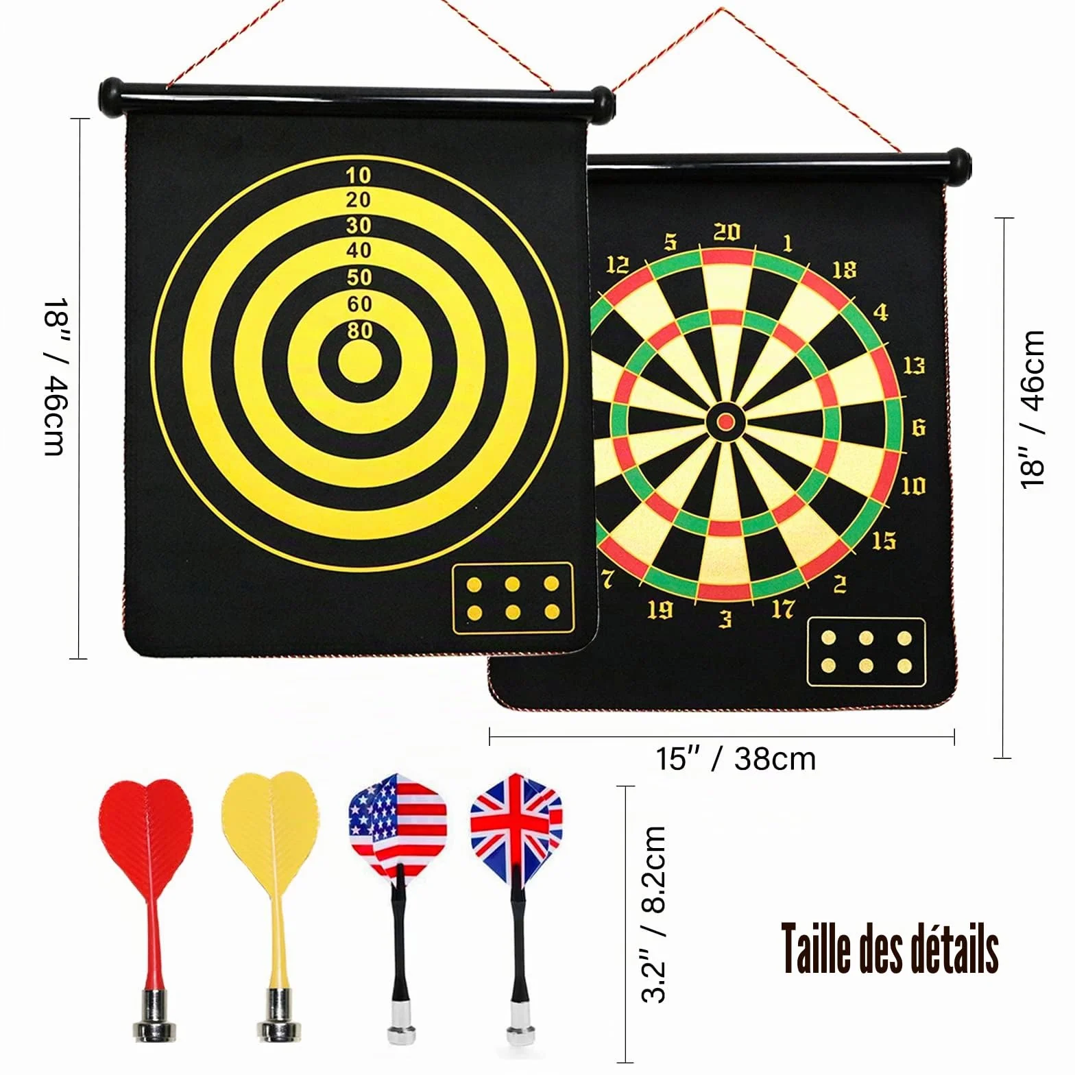 Magnétique Cible de Fléchette Ø38cm - Jeu de Fléchettes Sécurisé pour Enfants et Adultes