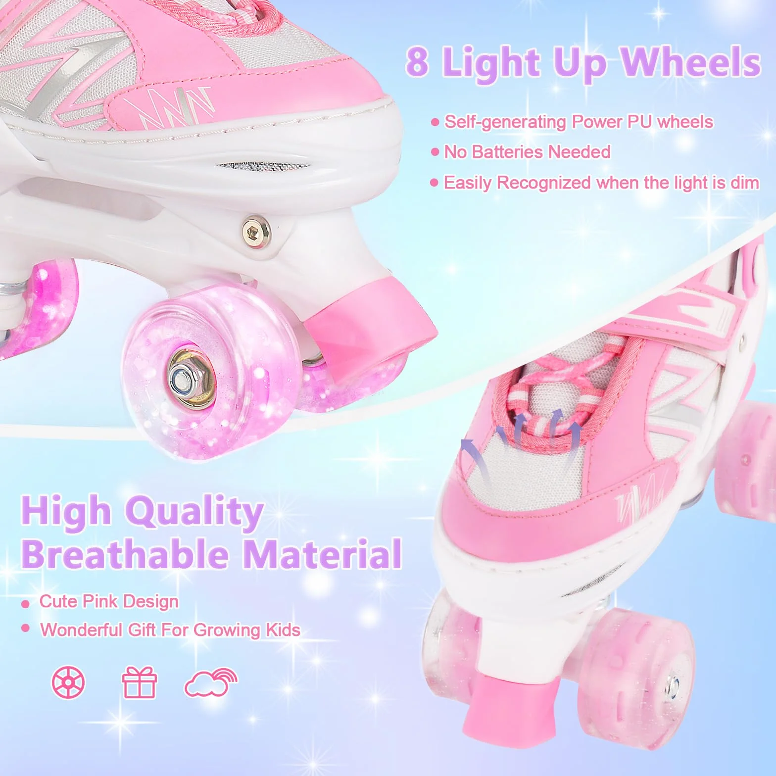 Patins à roulettes Enfants Filles Débutant 4 Tailles réglables Roues Lumineuses