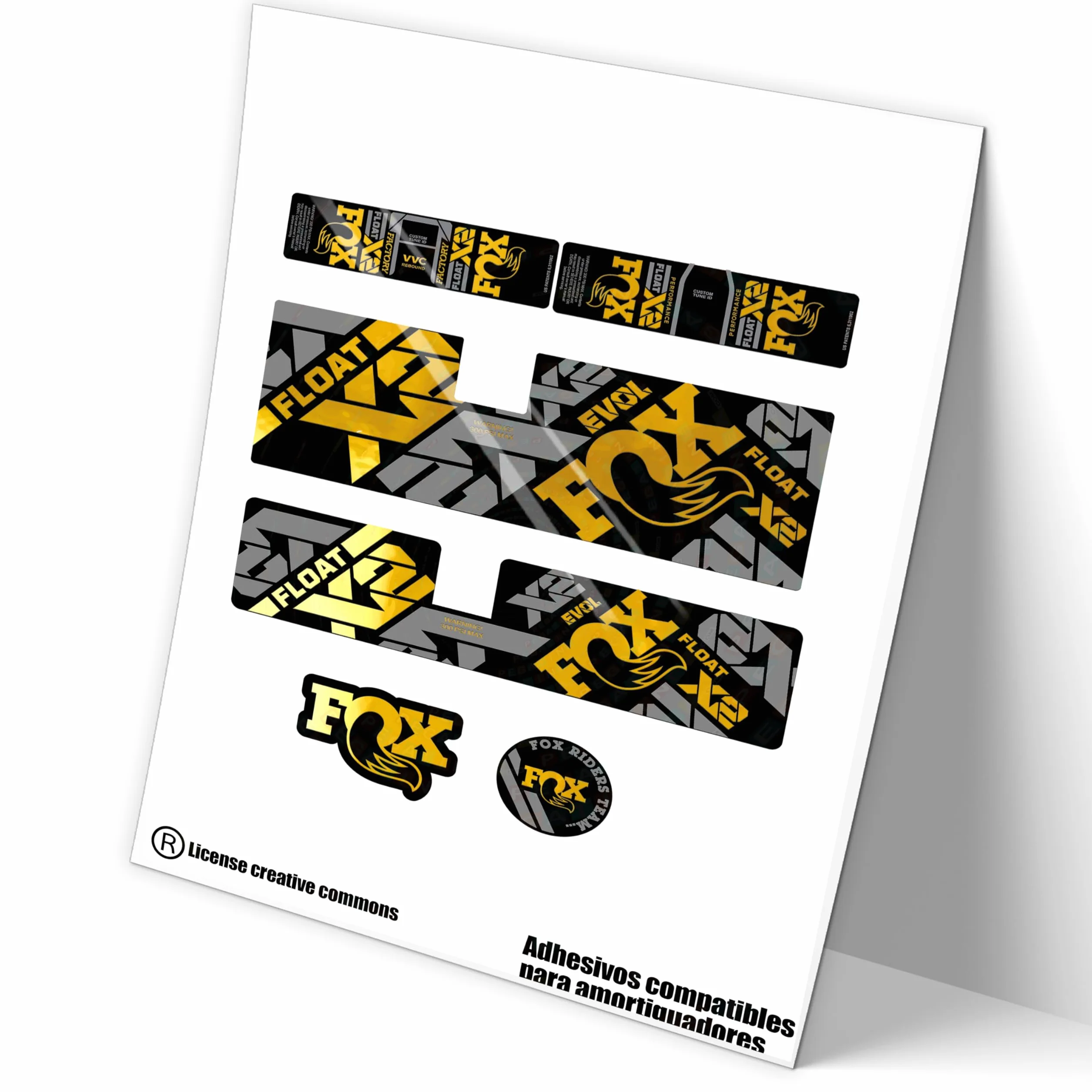 Autocollants compatibles FOX FLOAT X2 FACTORY Y PERFORMANCE FACTORY 2021-22 MTB CHROME-GOLD