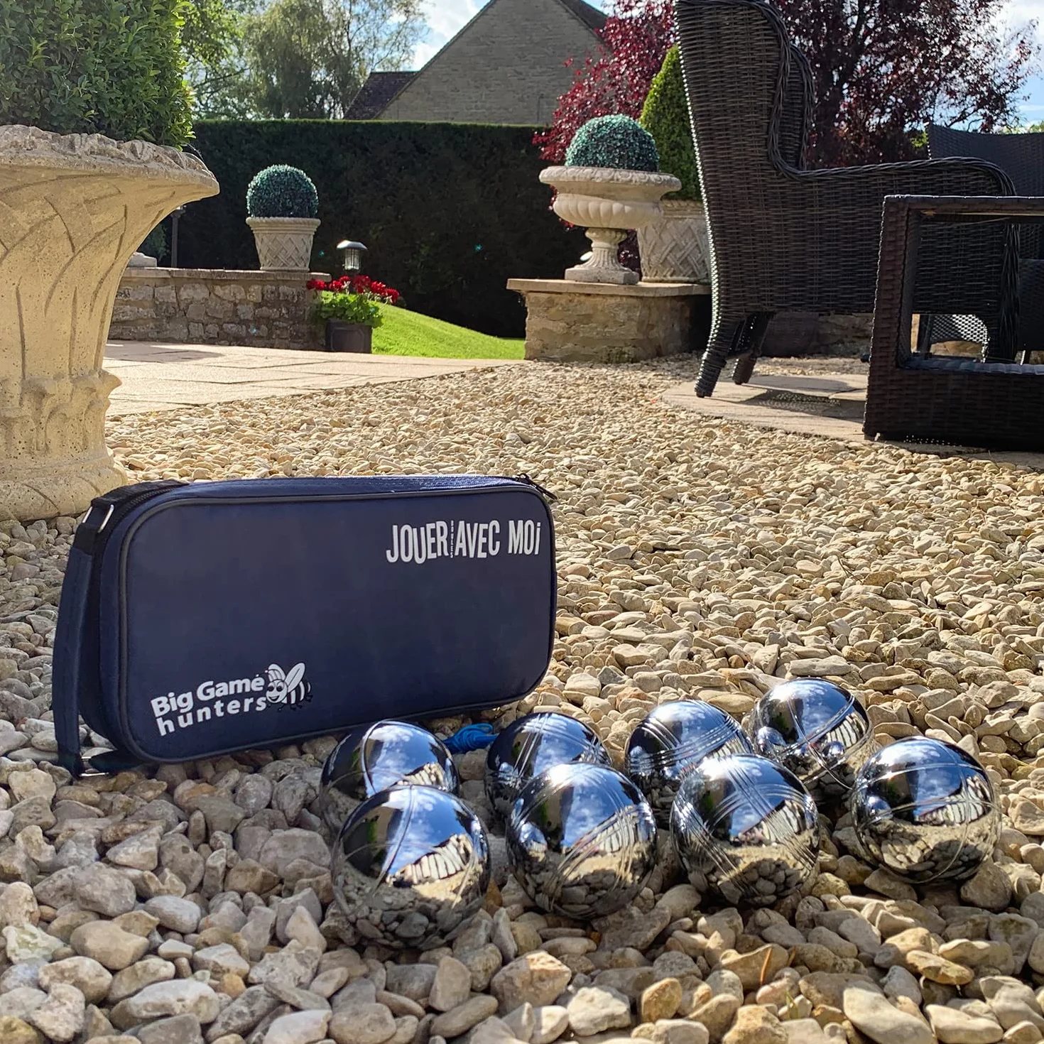 Big Game Hunters Set de 8 Boules de Pétanque Antirouille Sacoche Toile Taille Officielle Polies Gravées