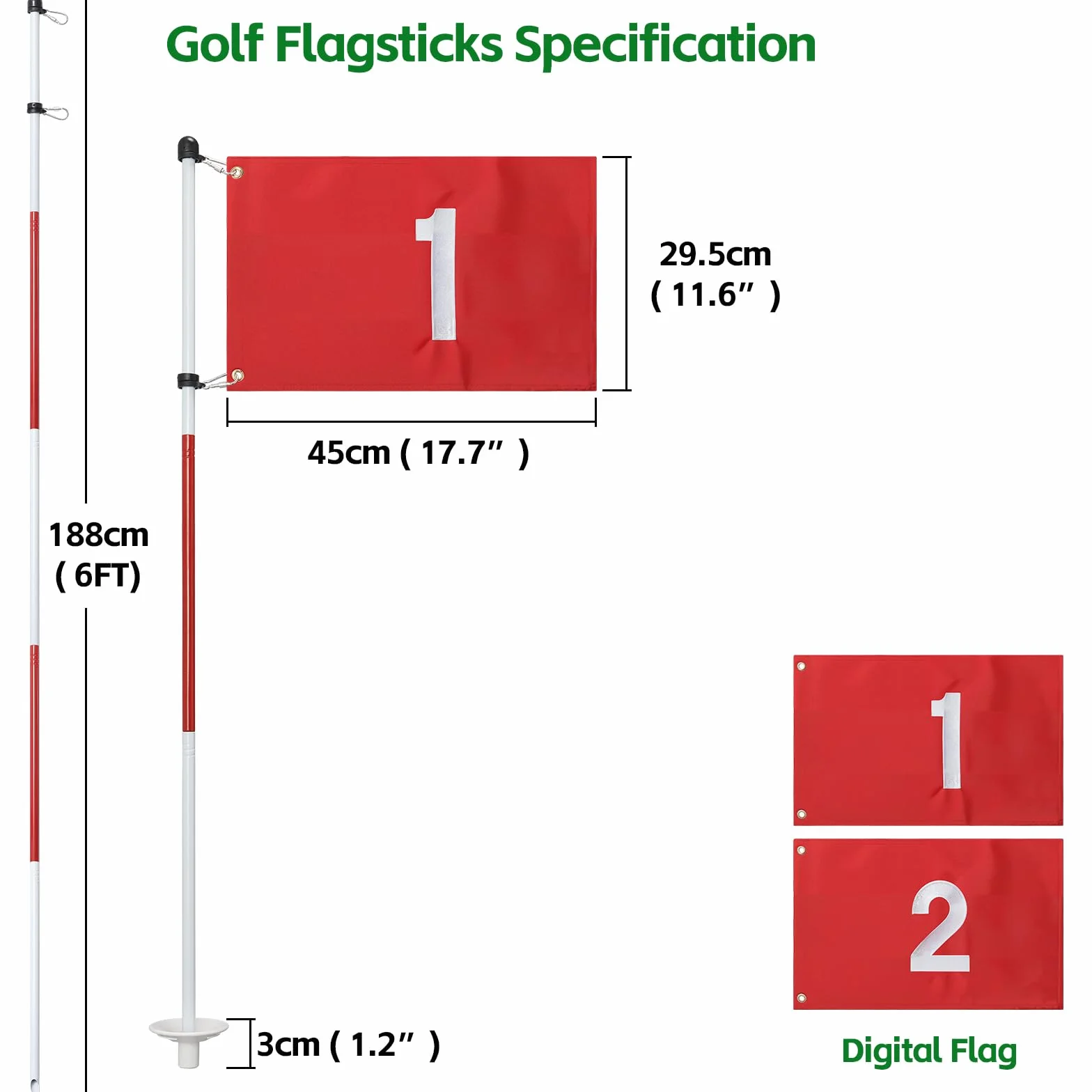 Mât de Drapeau de Golf 188 cm Nylon avec 5 Pièces Amovibles pour Jardin et Putting