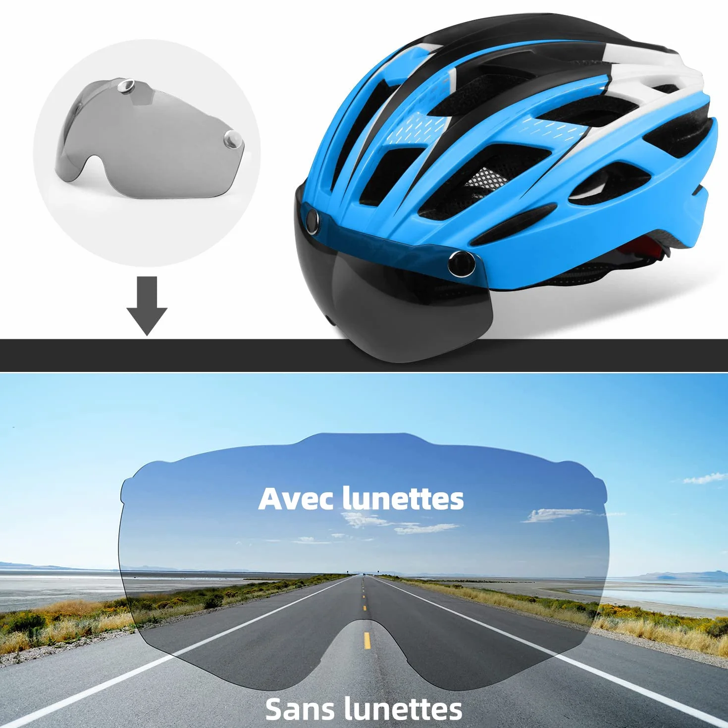 Shinmax Casque de Vélo LED Magnétique Sécurité Écran Amovible Visière Ski Snowboard NR-096
