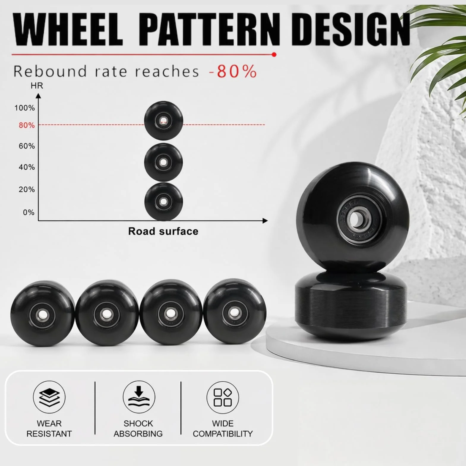Roues de Skateboard 52mm 95A 608 RS ABEC-9 4pcs pour Skateboard Street Tricks Cruiser