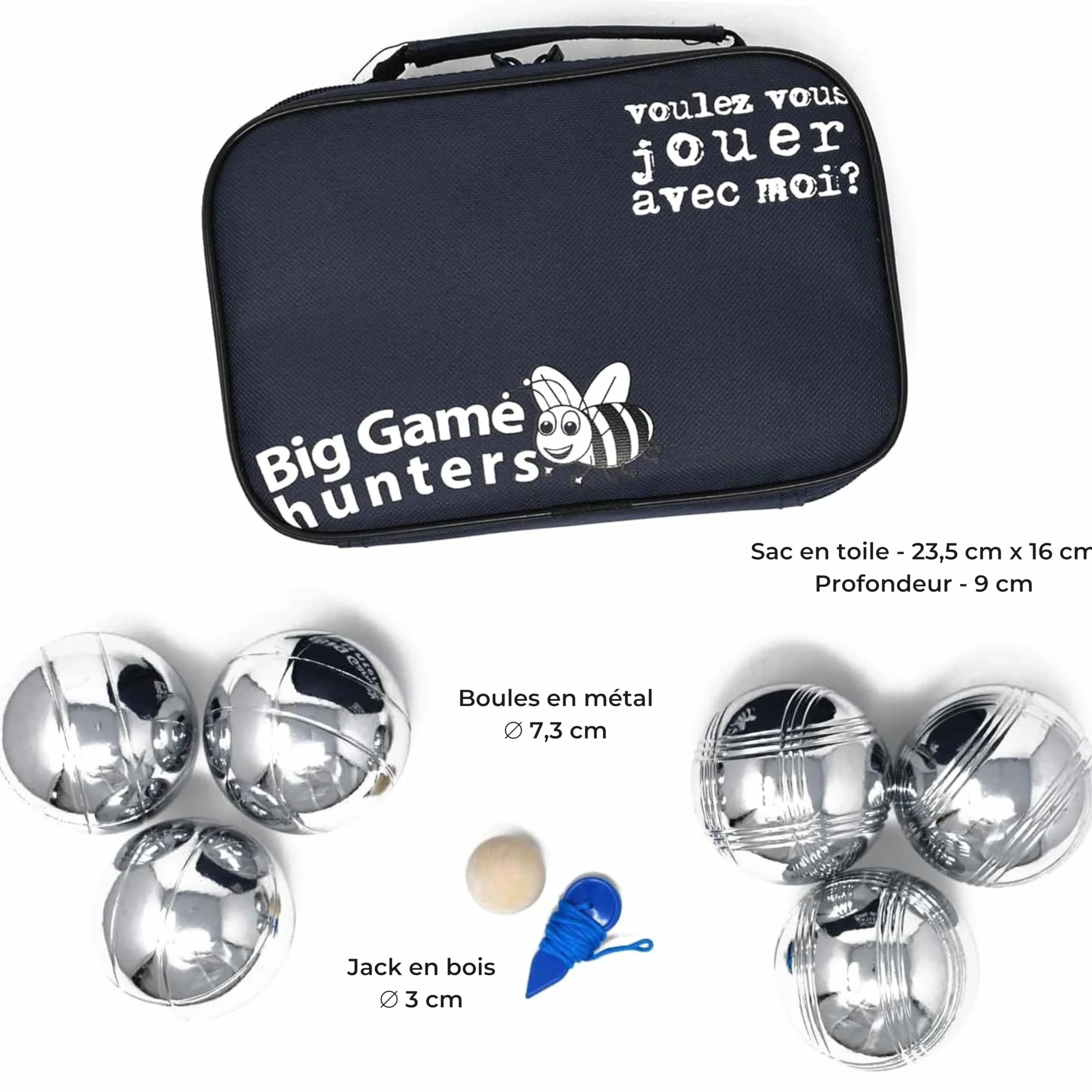 Big Game Hunters Jeu de 6 Boules de Pétanque Antirouille avec Sac en Toile