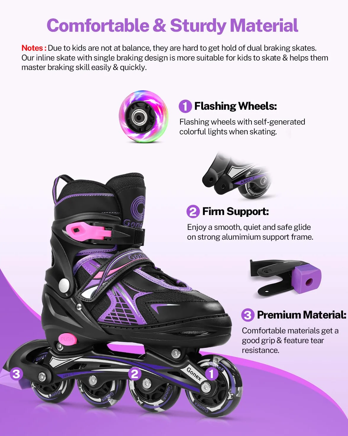 Gonex Rollers en Ligne Taille Réglable 31-42 Roue Brillant Enfant