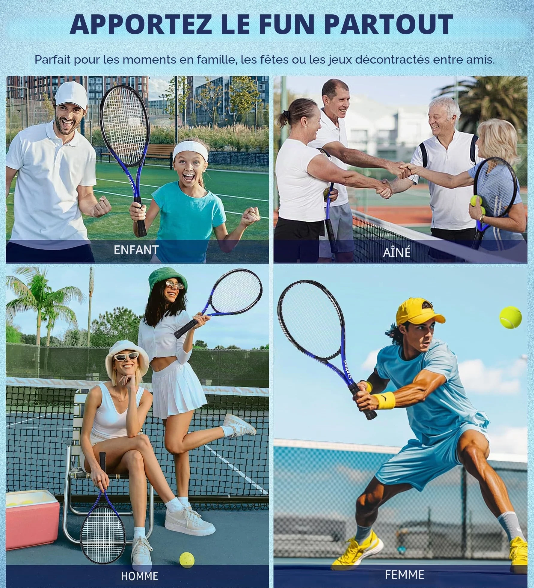 Lot de 2 raquettes de tennis 68,6 cm pour débutants