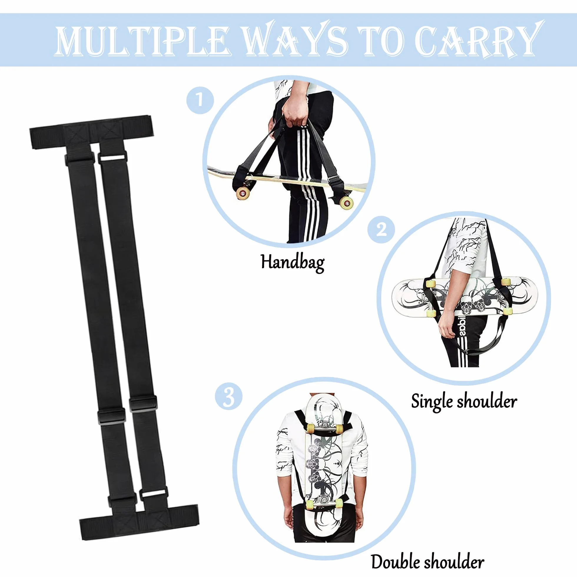 Sac à Dos pour Skateboard Réglable Étanche 79-138 cm Longboard Porte-épaule Universel