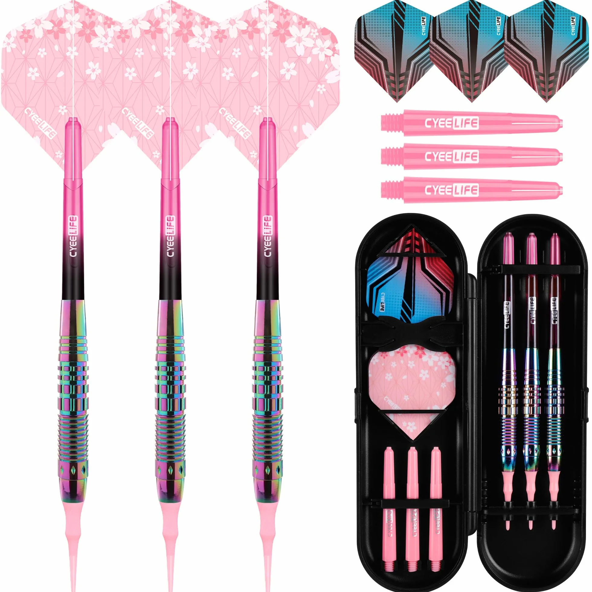 CyeeLife Fléchettes Professionnelles avec Pointe Plastique 3 Pièces pour Cible Électronique, Set Softdarts avec 6 Fléchettes + Étui