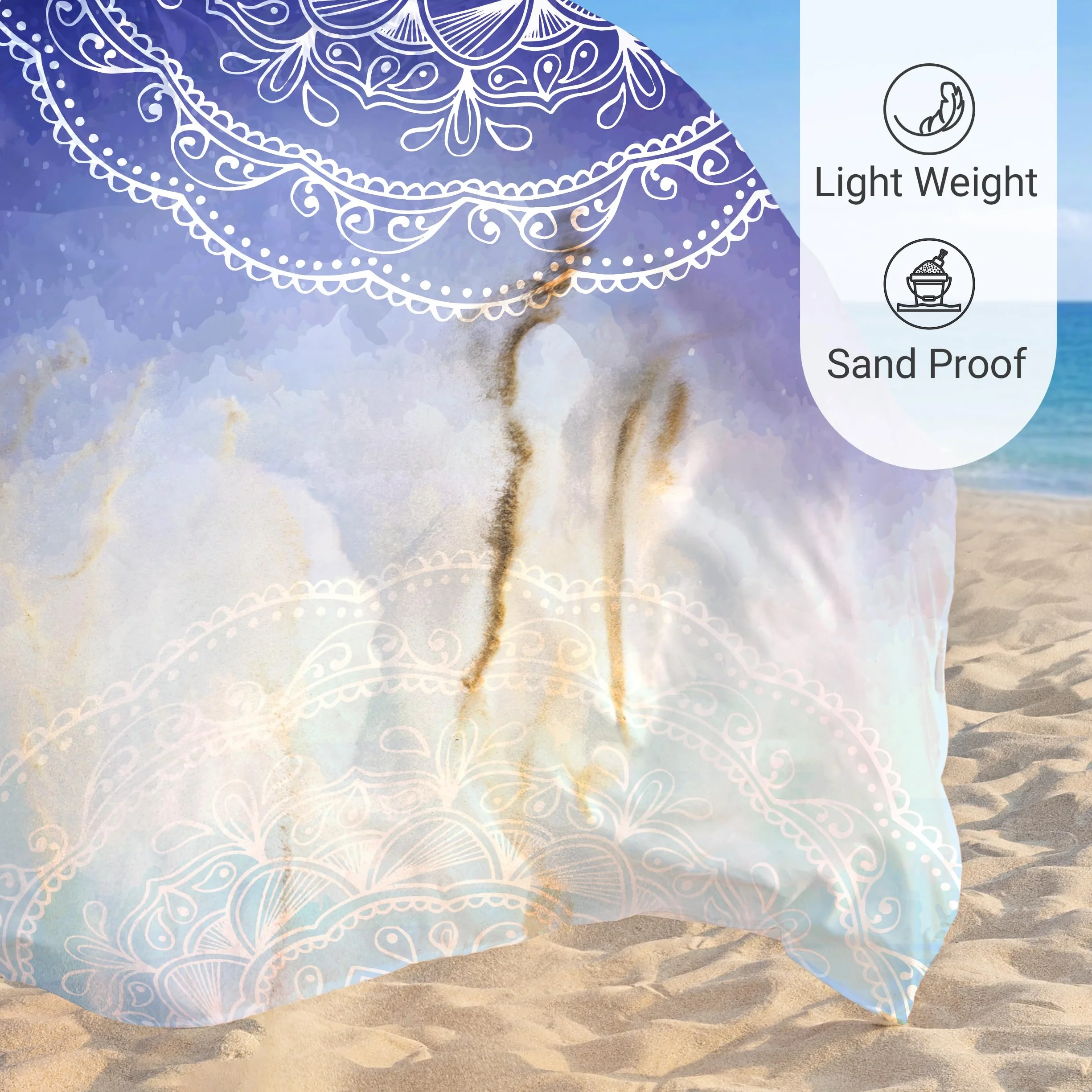 Couverture de Plage Anti-Sable 215,9 x 182,9 cm avec Poches d'angle et Sac en Maille, Motif