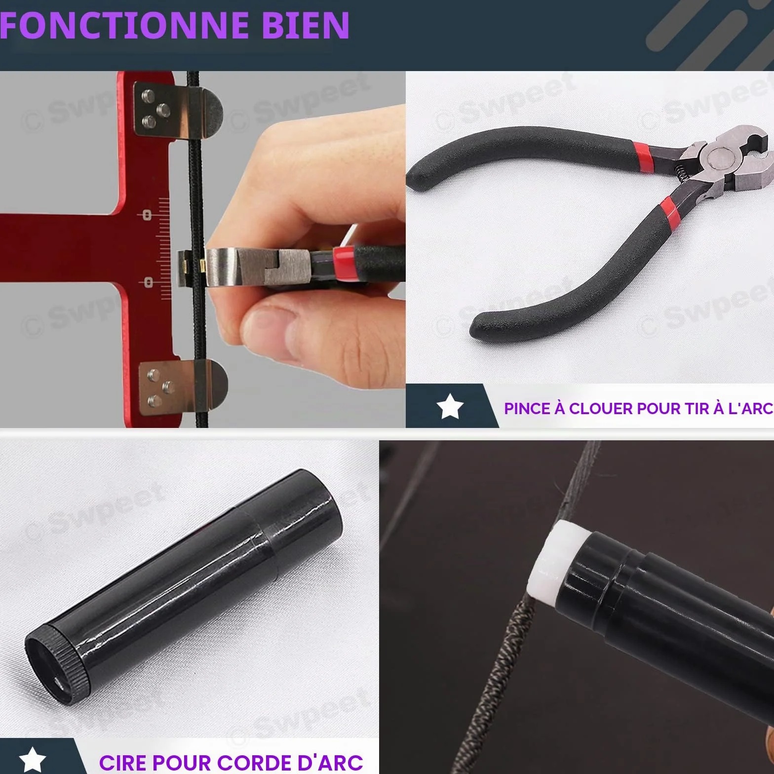 Kit de 17 pièces d'outils pour corde d'arc, pince à boucle, règle carrée en T, cire et silencieux