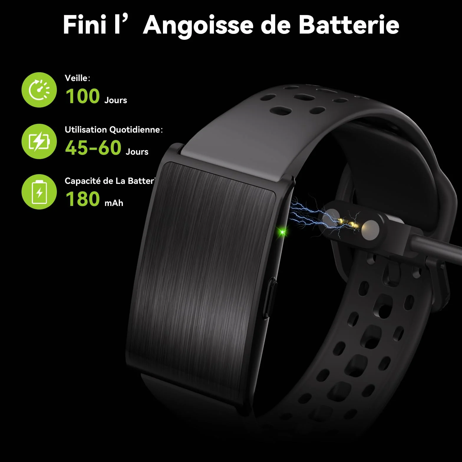 Bracelet Connecté Fitness Tracker 24/7 Suivi Activité Sommeil Fréquence Cardiaque Analyse IA 60 Jours Autonomie 170+ Sports sans Abonnement