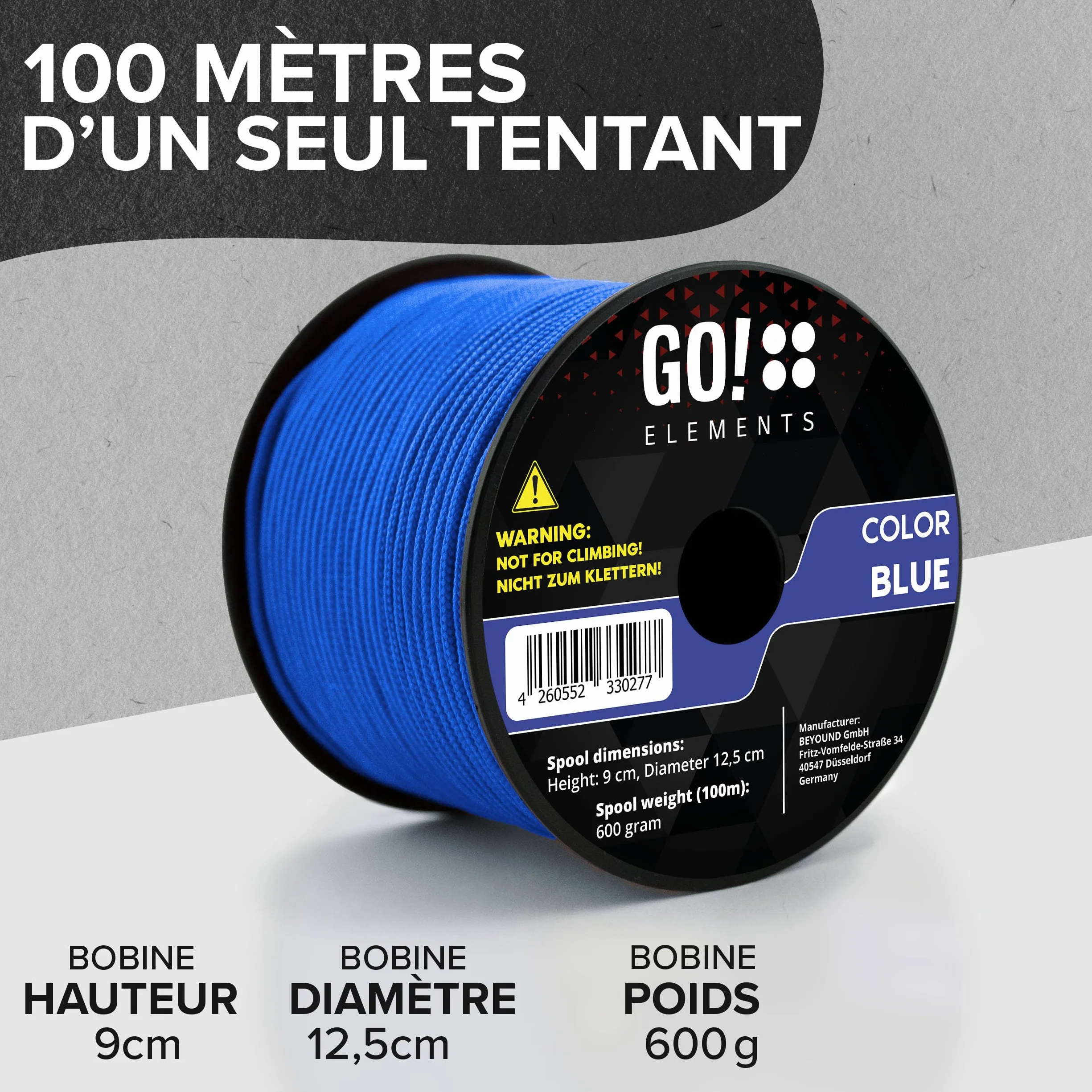 GO!elements Paracorde Nylon indéchirable 3mm Type II 425, Ligne Survie extérieure, Charge Max 192kg