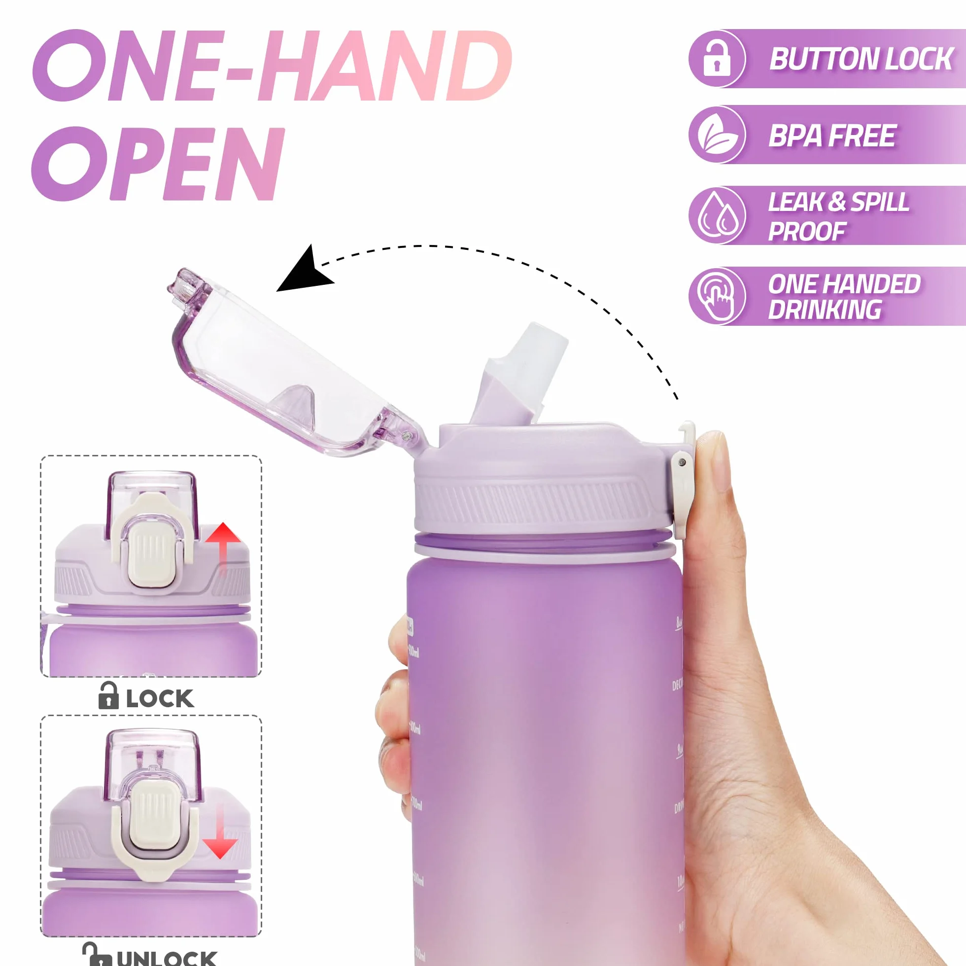 Gourde Sport 1L Bouteille d'eau étanche sans BPA pour Fitness Gym Plein Air