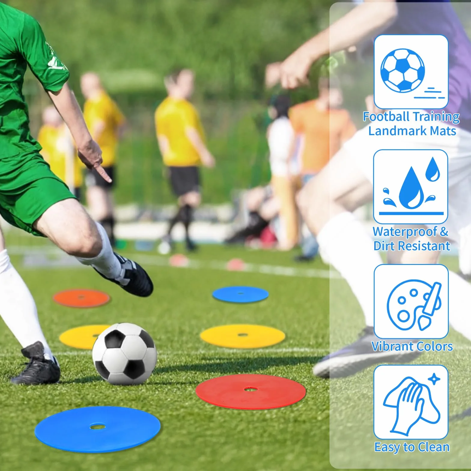 SWAWIS Lot de 25 Plots Sport Plats Diamètre 15 cm Disques Marqueurs Antidérapants pour Football, Basket, Handball