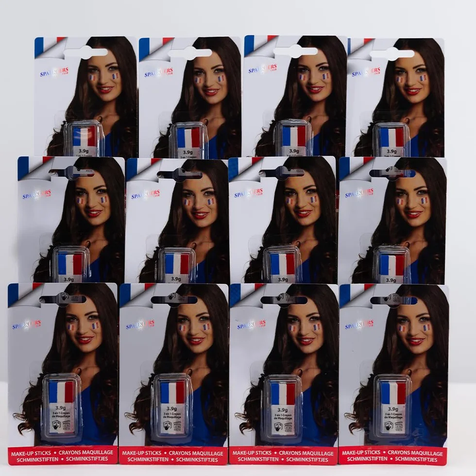 Maquillage Tricolore x12 Bleu Blanc Rouge en Stick pour Supporter de l'Équipe de France