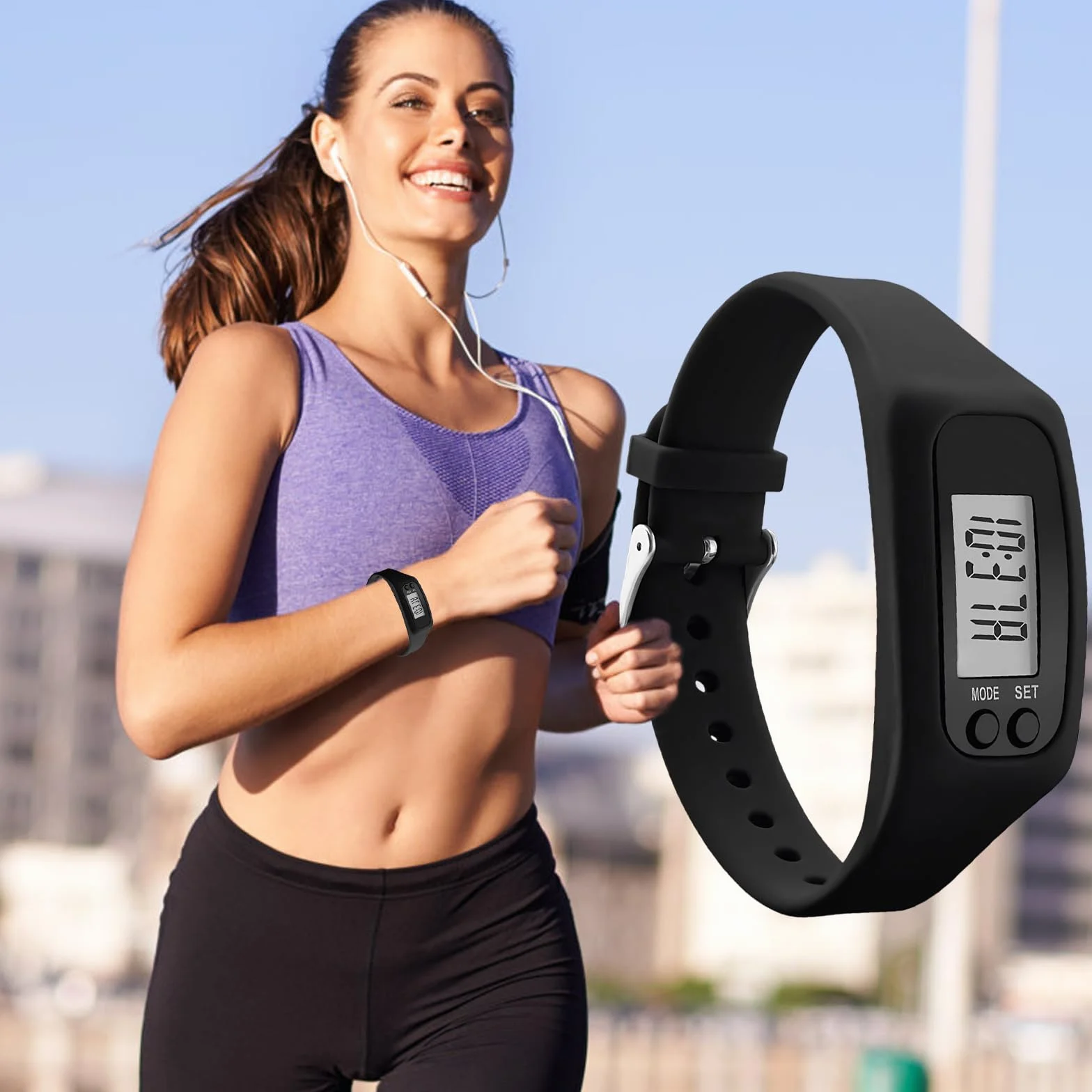 Podomètre Bracelet 3D Compteur de Pas sans Application Marche Fitness