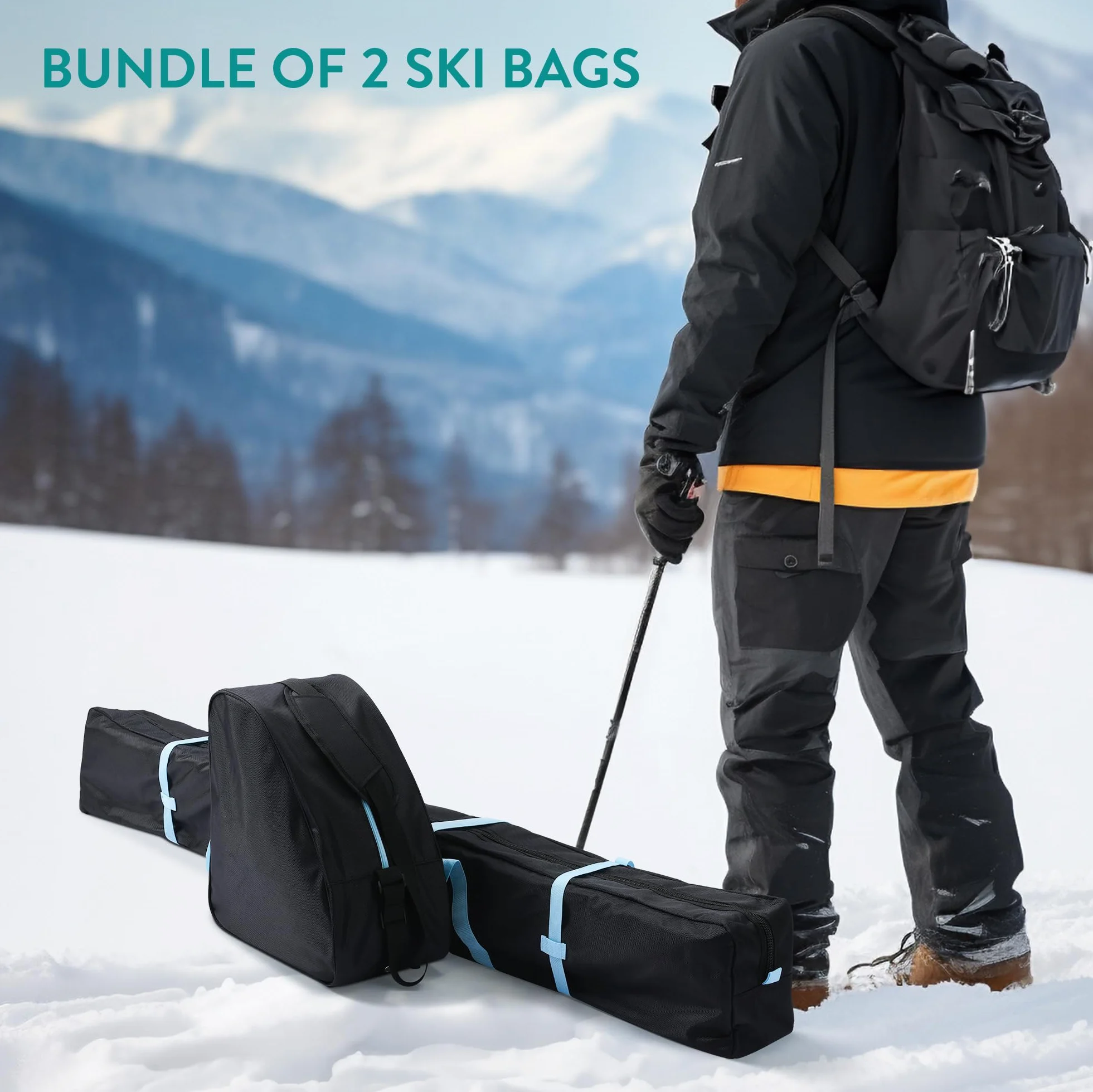 Navaris Sac de Ski avec Housse et Sac à Chaussures, Fermeture éclair, Sangle de Transport