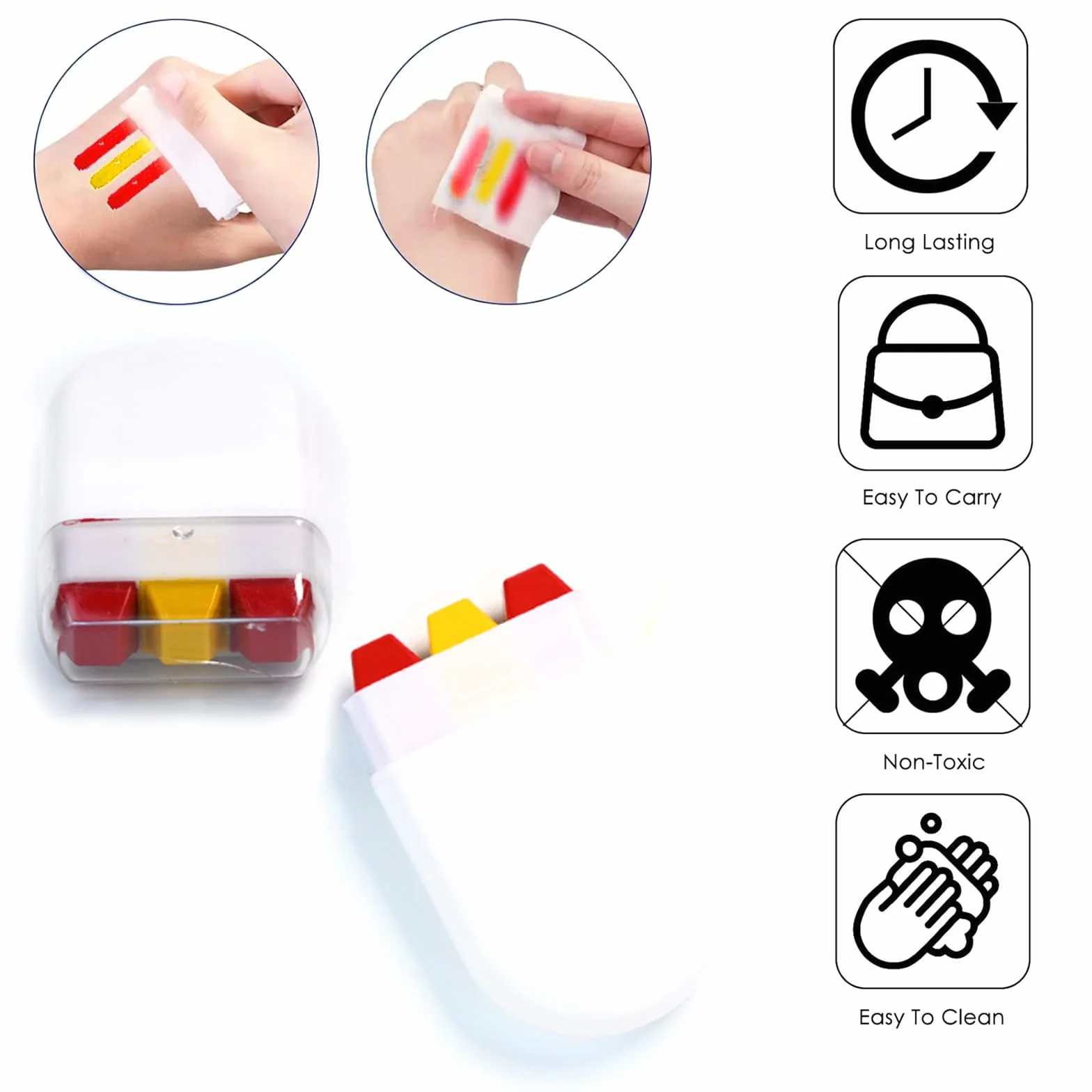 Peinture Pour Le Visage Bâton De Pinceau à Rayures 2/3 Couleurs Avec 10 Autocollants Temporaires Pour Fêtes