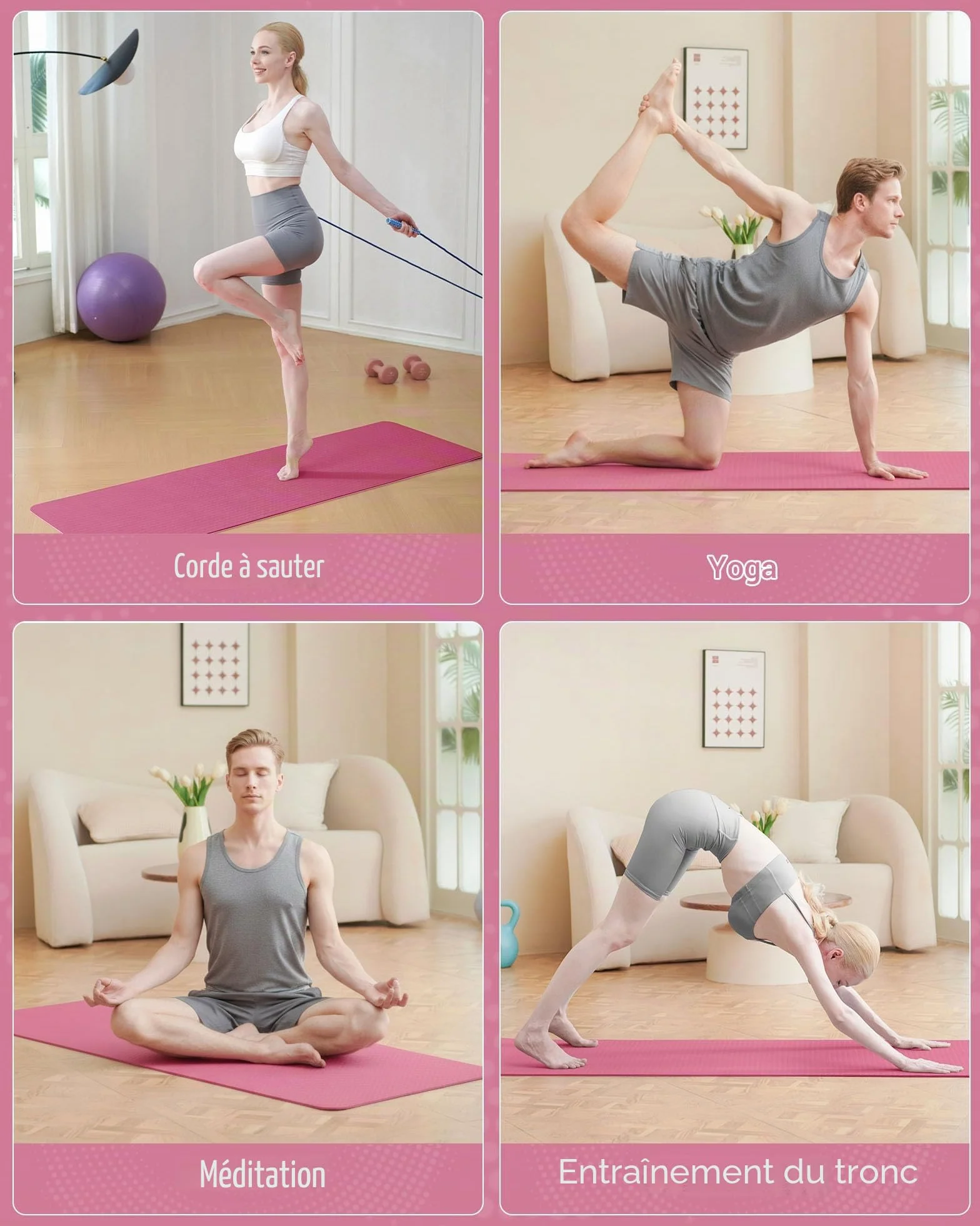 Good Nite Tapis de Yoga Antidérapant Fitness Pilates avec Sangle 183 x 61 x 0,6 cm