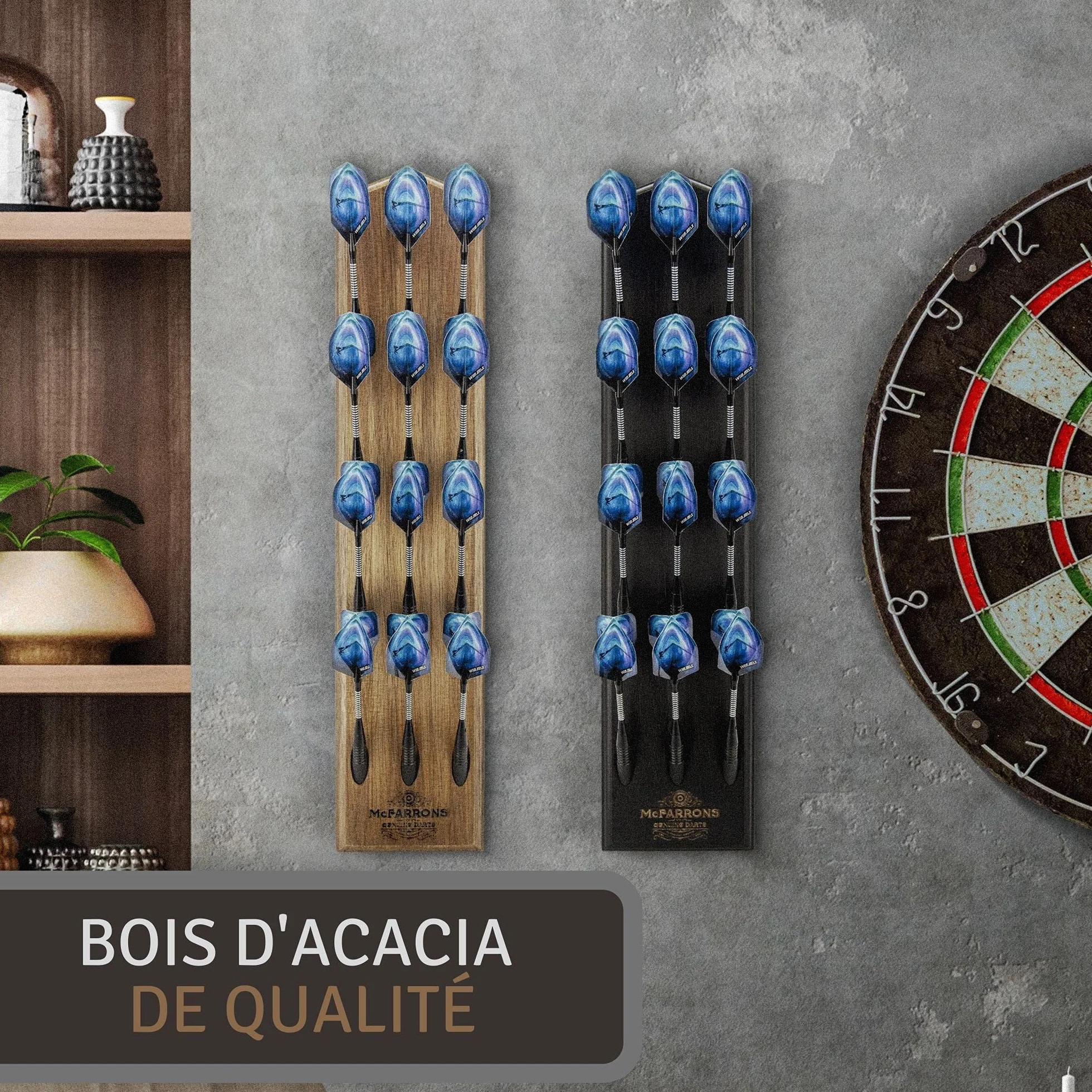 Porte Flèchettes en Bois pour 12 Fléchettes - Support Mural pour Steeldarts, Softdarts