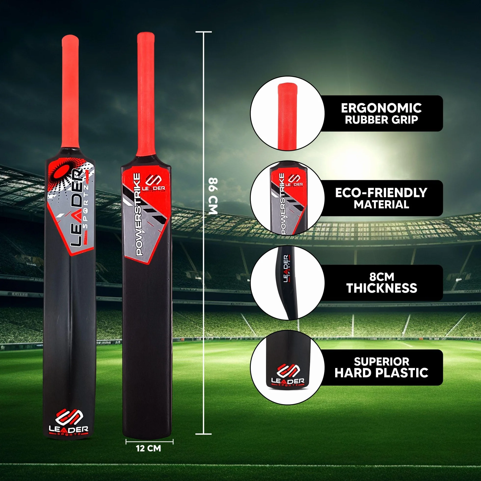 Leader Sportz Powerstrike Batte de cricket adulte plastique lourd Gully Cricket taille complète
