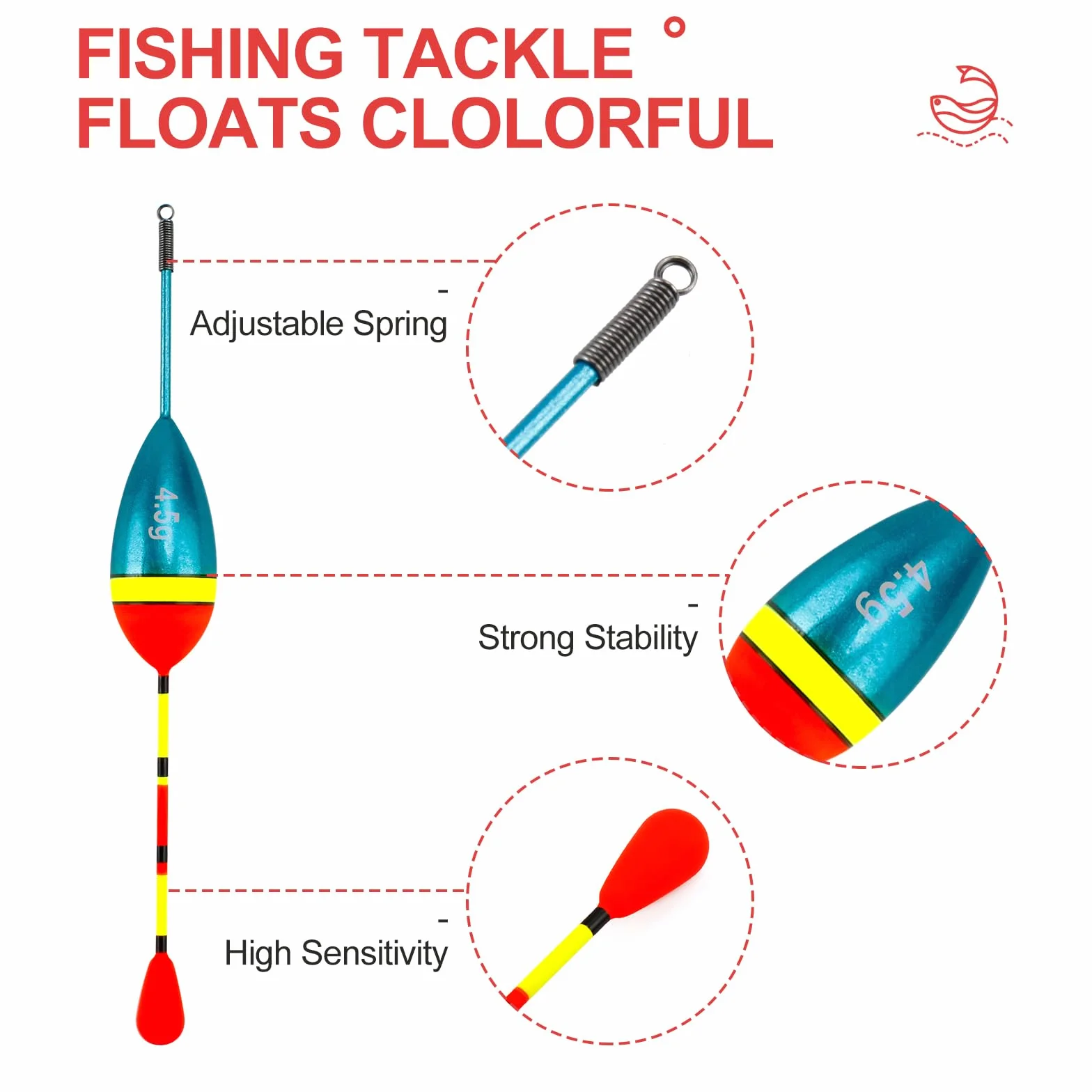 VIPMOON Flotteurs de Pêche Ovales Haute Sensibilité 10 Pièces 0.6g-4.5g