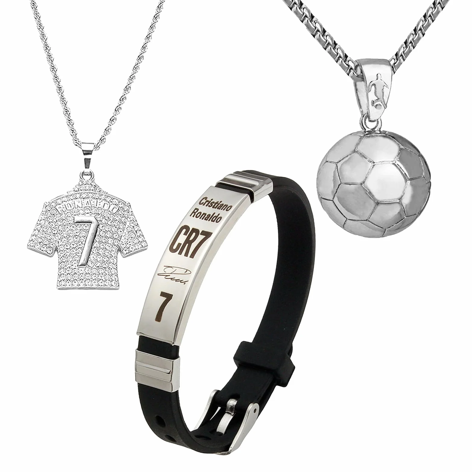 Ensemble D'accessoires de Football 3 Pièces, Bracelet C r7, Collier de Football pour Garçon