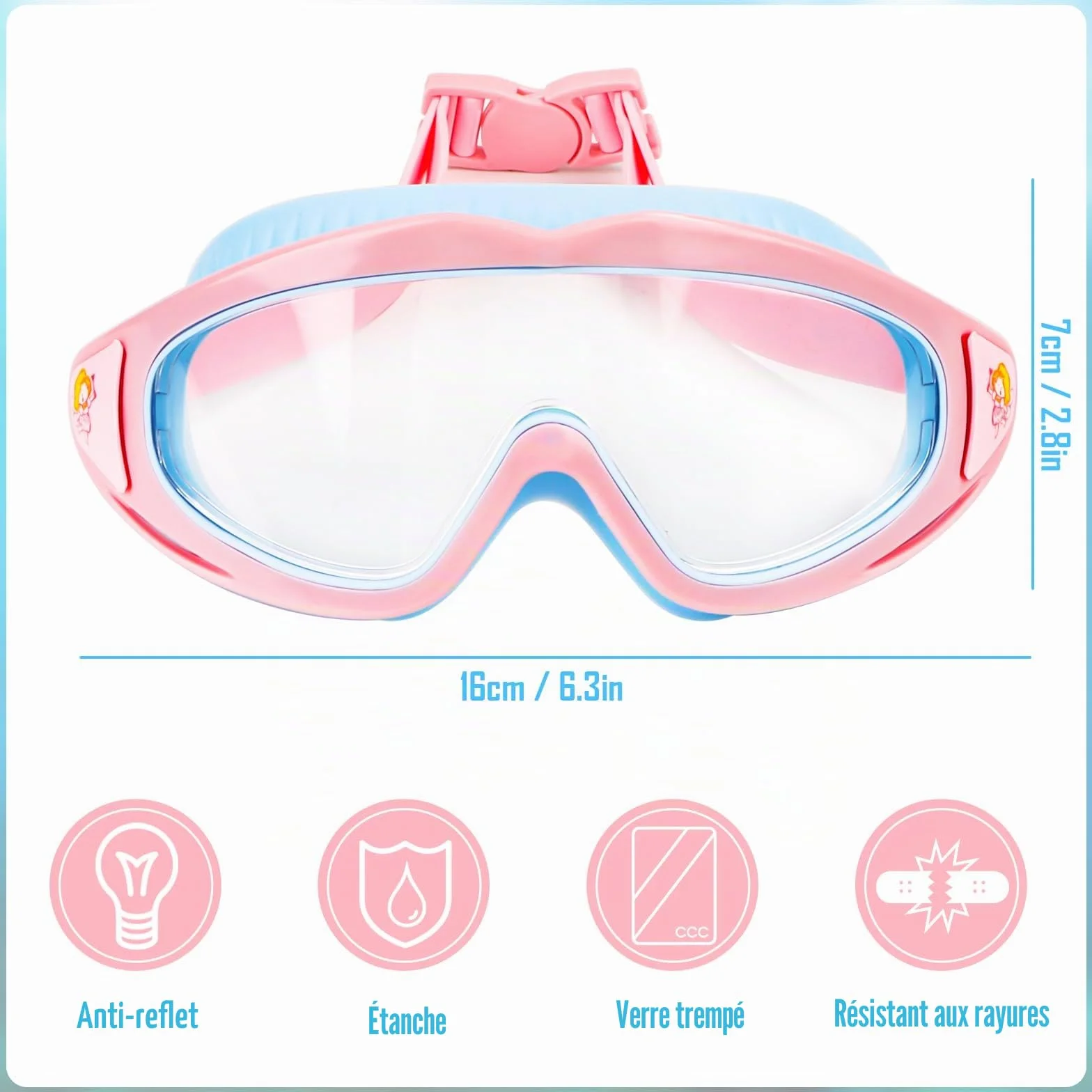 Masque de plongée panoramique 180° anti-buée étanche enfants 3-15 ans garçons filles