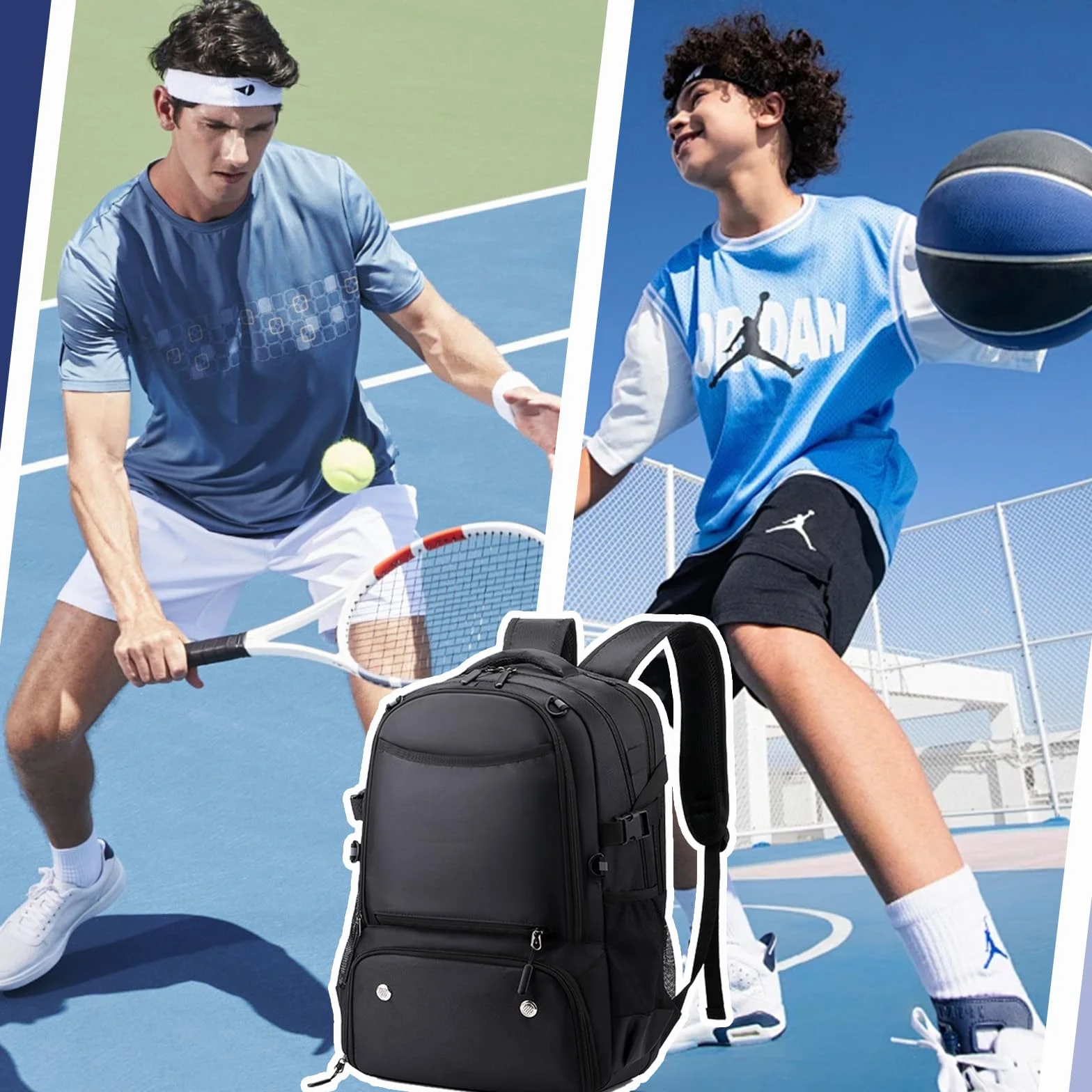 Sac à dos de basket-ball 40L avec compartiment pour ballon et chaussures, léger et respirant