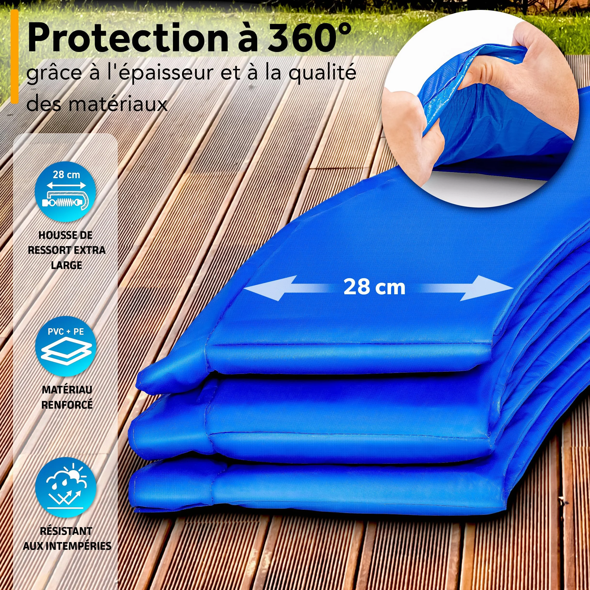 KIDUKU Coussin de Protection pour Trampoline 244 305 366 427 cm Rembourrage résistant aux intempéries UV Gel
