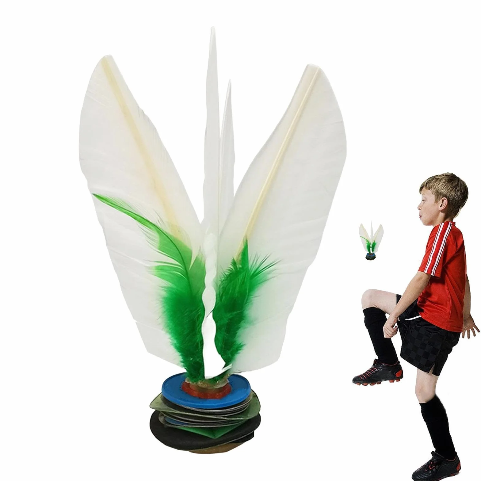Chinese Jianzi Shuttlecock - White Feathers Foot Kick Handwheel Fitness Sports Outdoor Toy for Kids Adults
