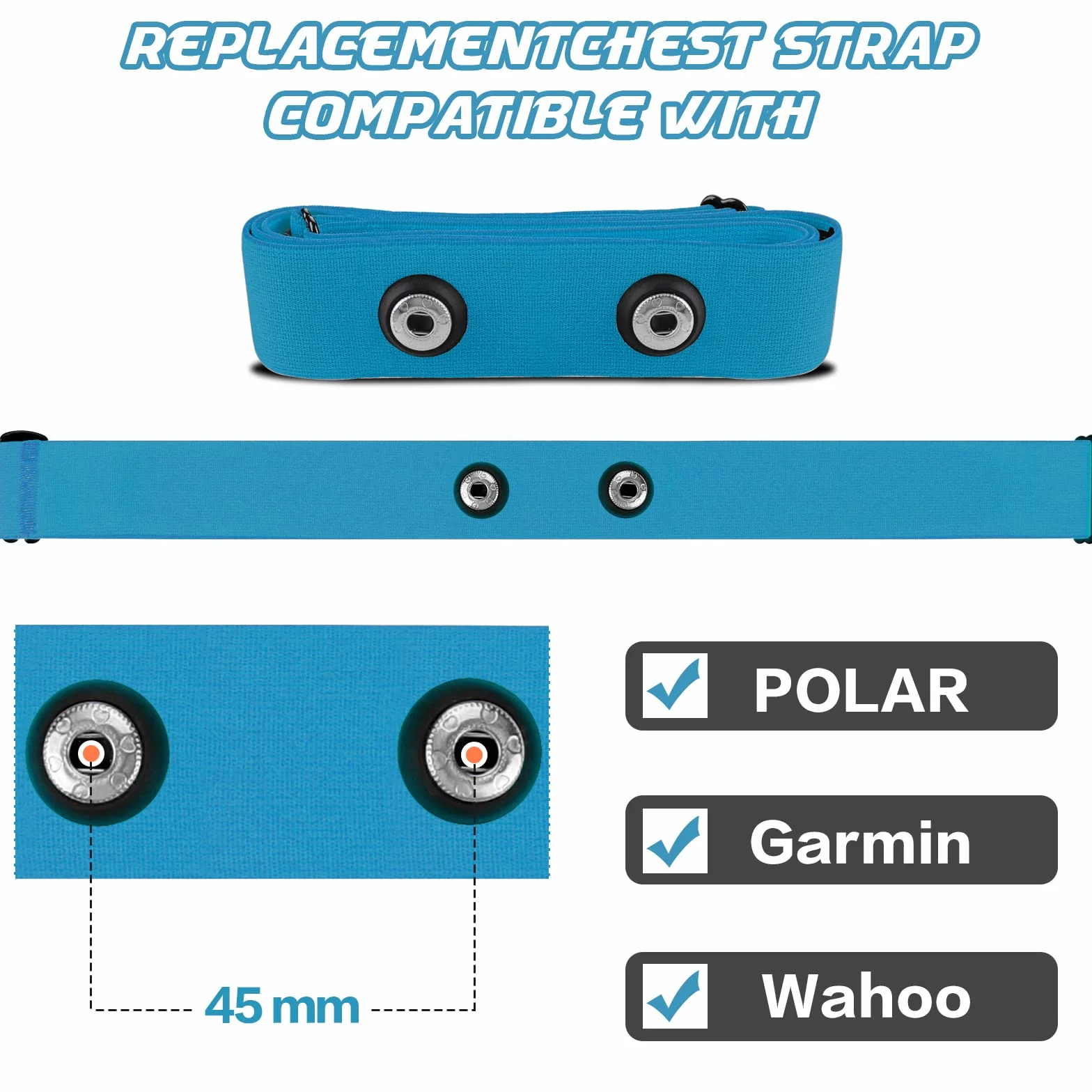 Ceinture Cardio de Remplacement Élastique Sangle de Poitrine pour Garmin Wahoo Moniteur Fréquence Cardiaque Bleu Ciel