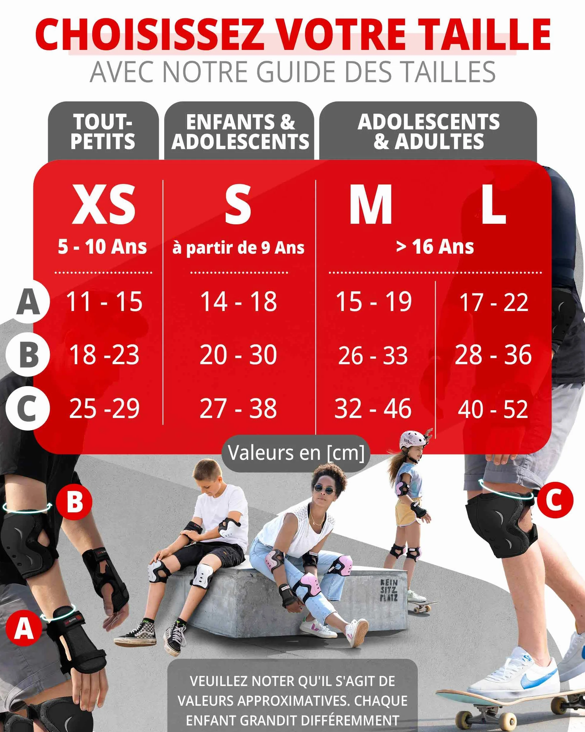 Kit de Protection Roller Enfant 6 pièces Genouillères Coudières Protège-Poignets