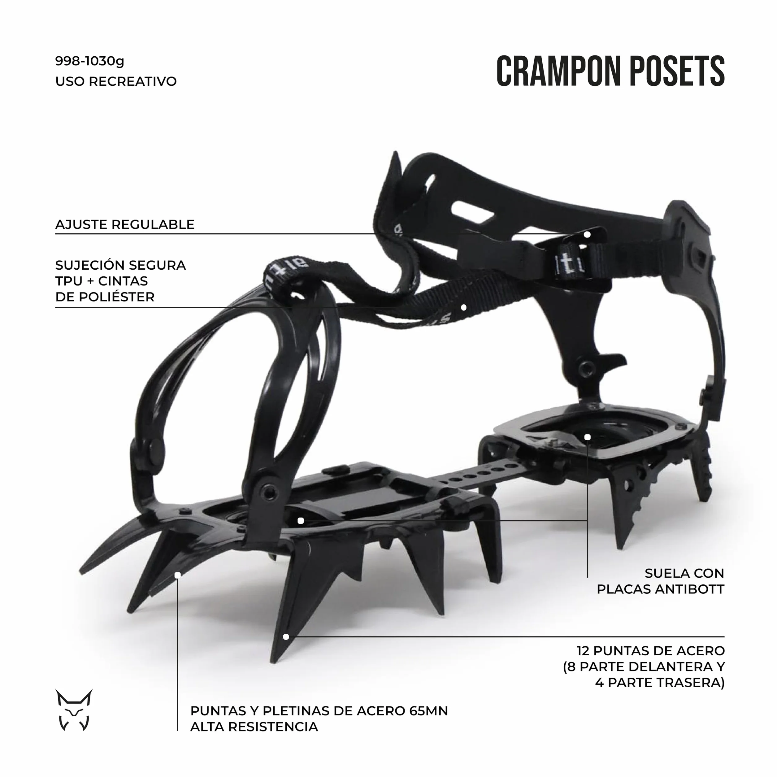 Altus Crampon à 12 Pointes Crampon de Glace et Neige Noir