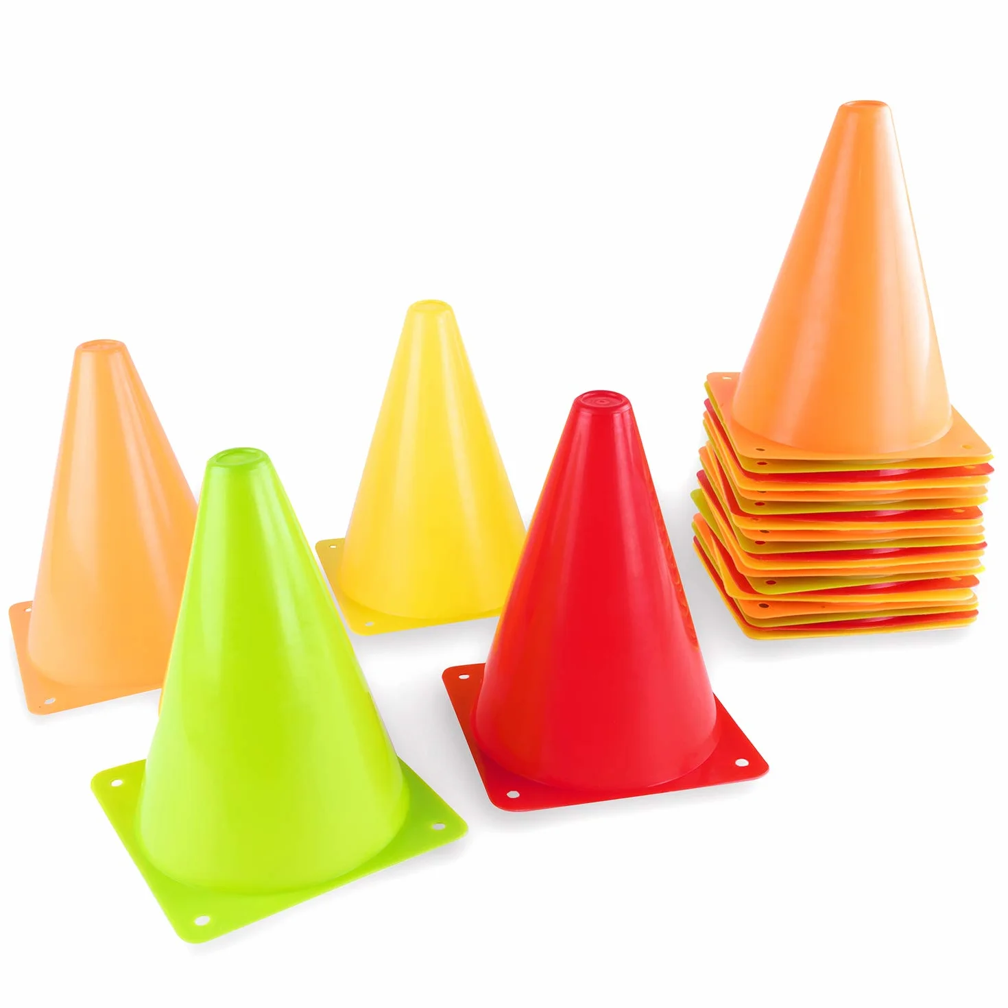 Lot de 24 cônes 19,1 cm fluo orange jaune rouge vert entraînement fitness sécurité routière