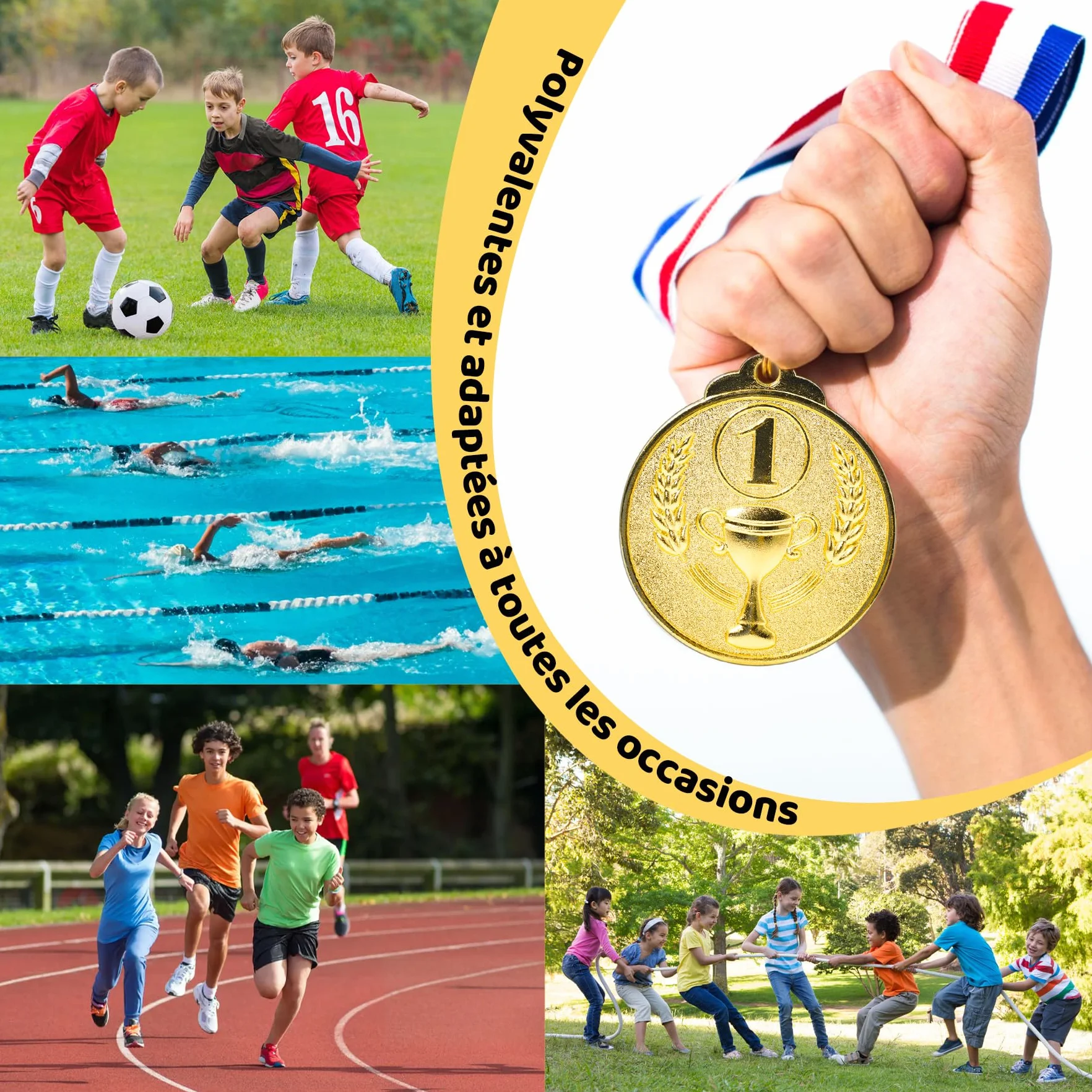Brelet Médailles de Récompense en Métal doré avec Ruban 36 Pcs pour Compétition Sportive
