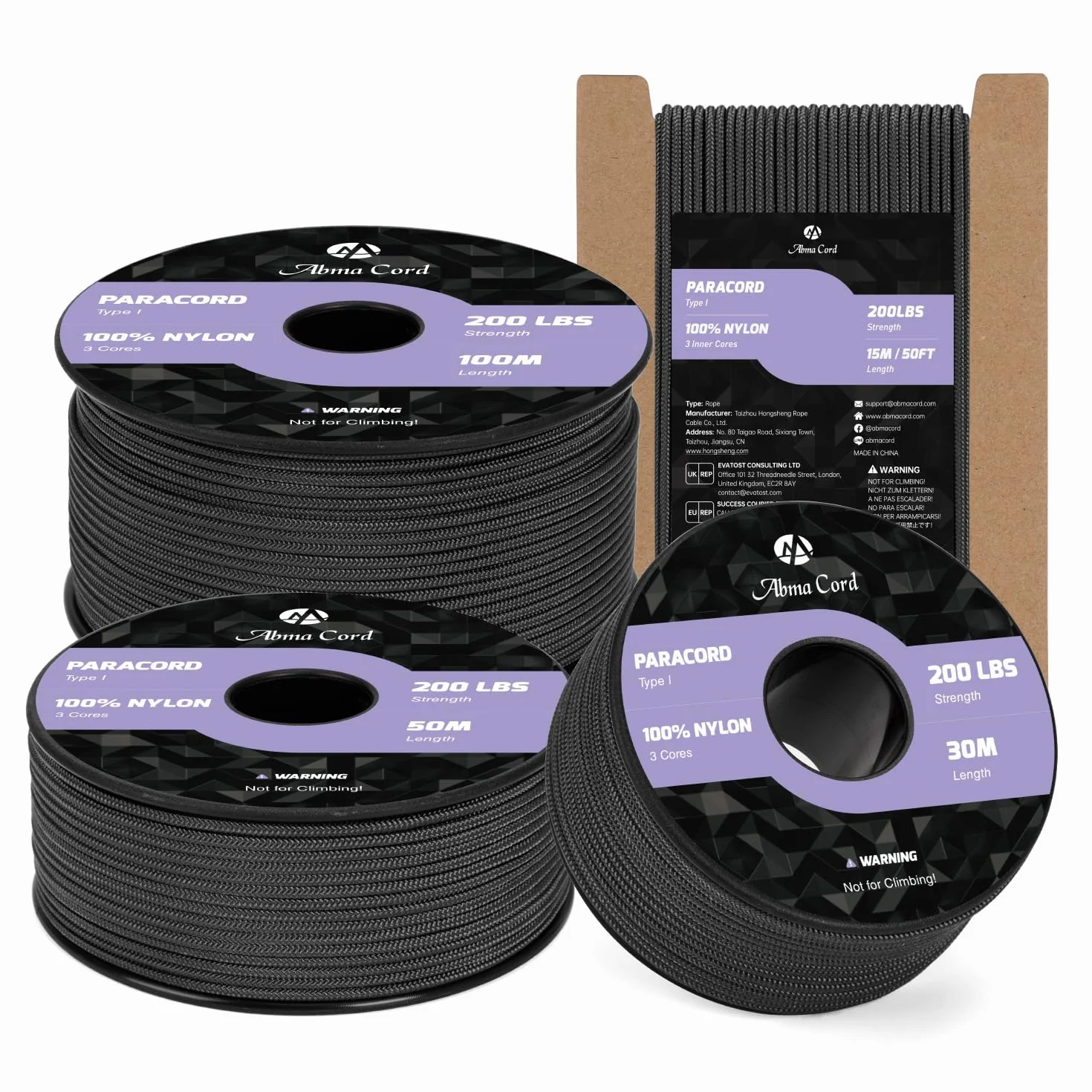 Corde Nylon 3 Brins Type I 2mm 15m 90kg Noir pour Bricolage Camping Extérieur