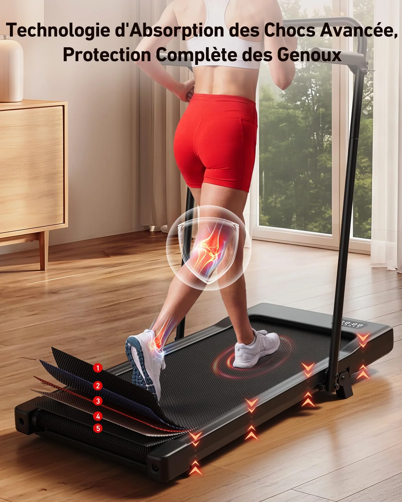 Tapis de Course Inclinable 2.5HP 1-12km/h APP Contrôle Max 136KG Walking Pad Portable