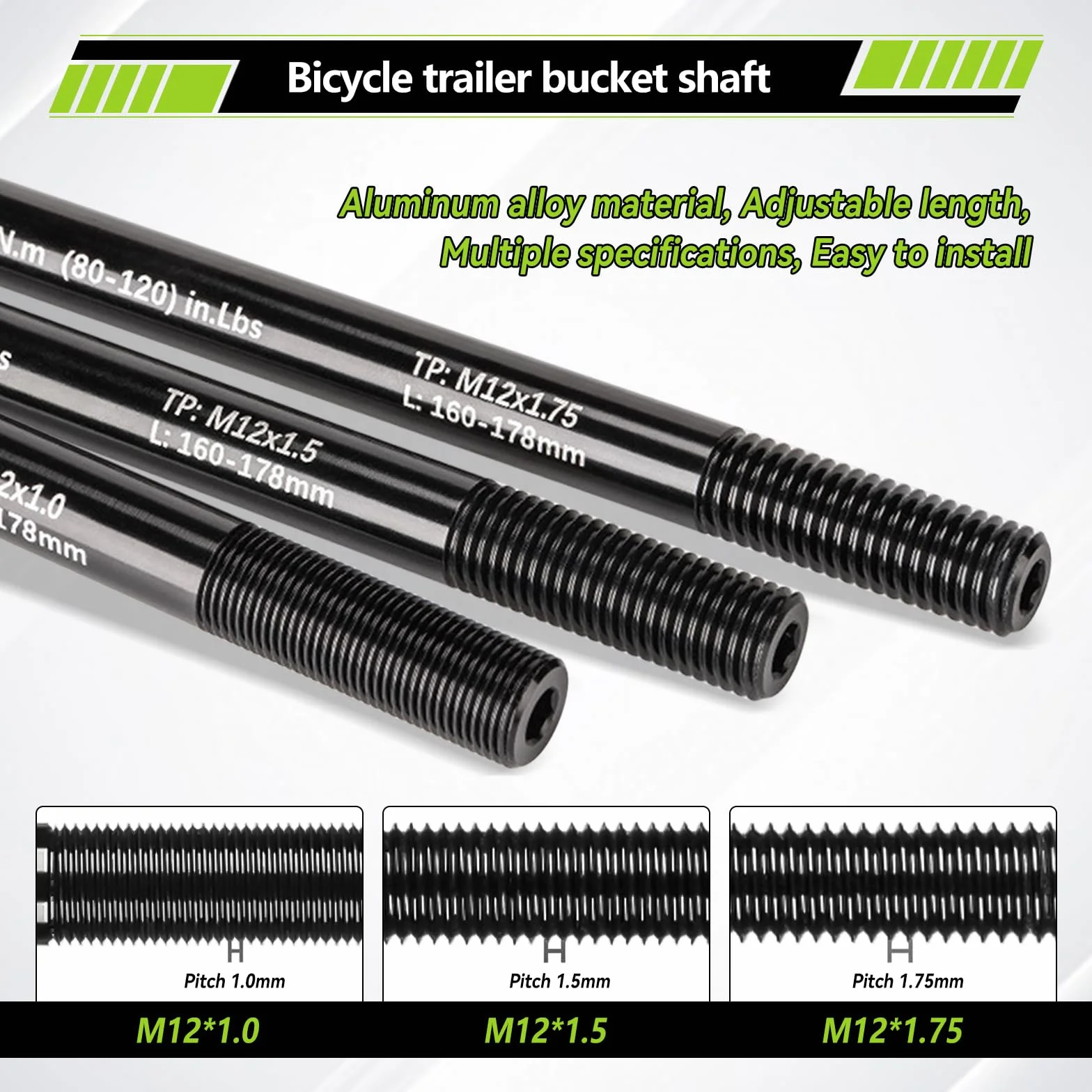 Adaptateur d'essieu traversant M12 160-178 mm longueur de tige réglable pour remorque de vélo