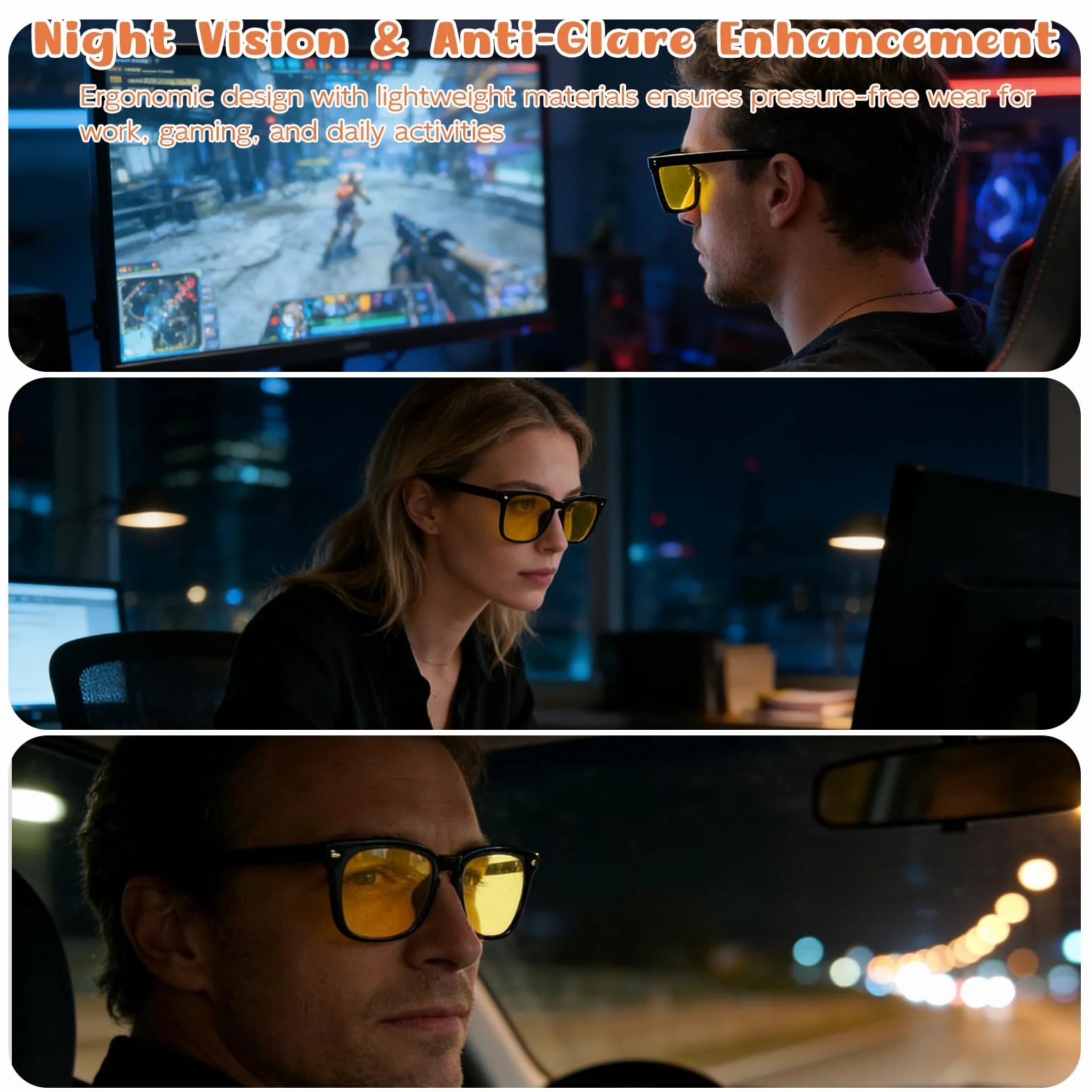 Lunettes de Conduite Nocturne Polarisées Anti-éblouissement Verres Jaunes Protection UV400