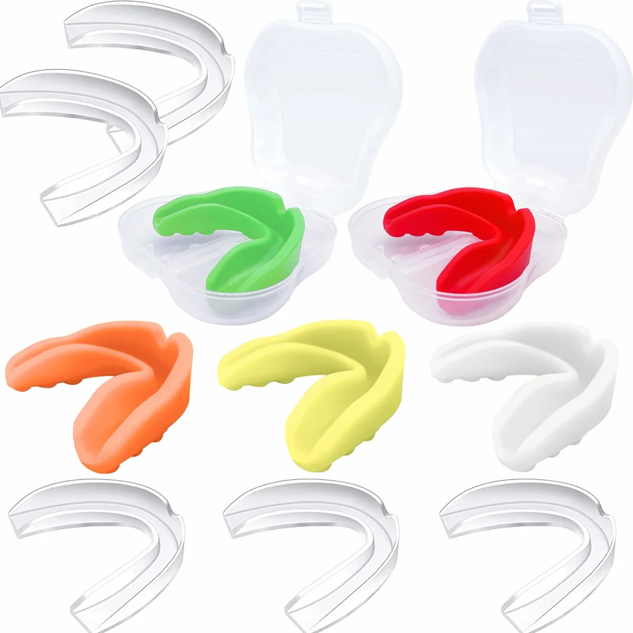 Lot de 10 protège-dents de sport pour enfants, 5 couleurs avec étui, 5 transparents