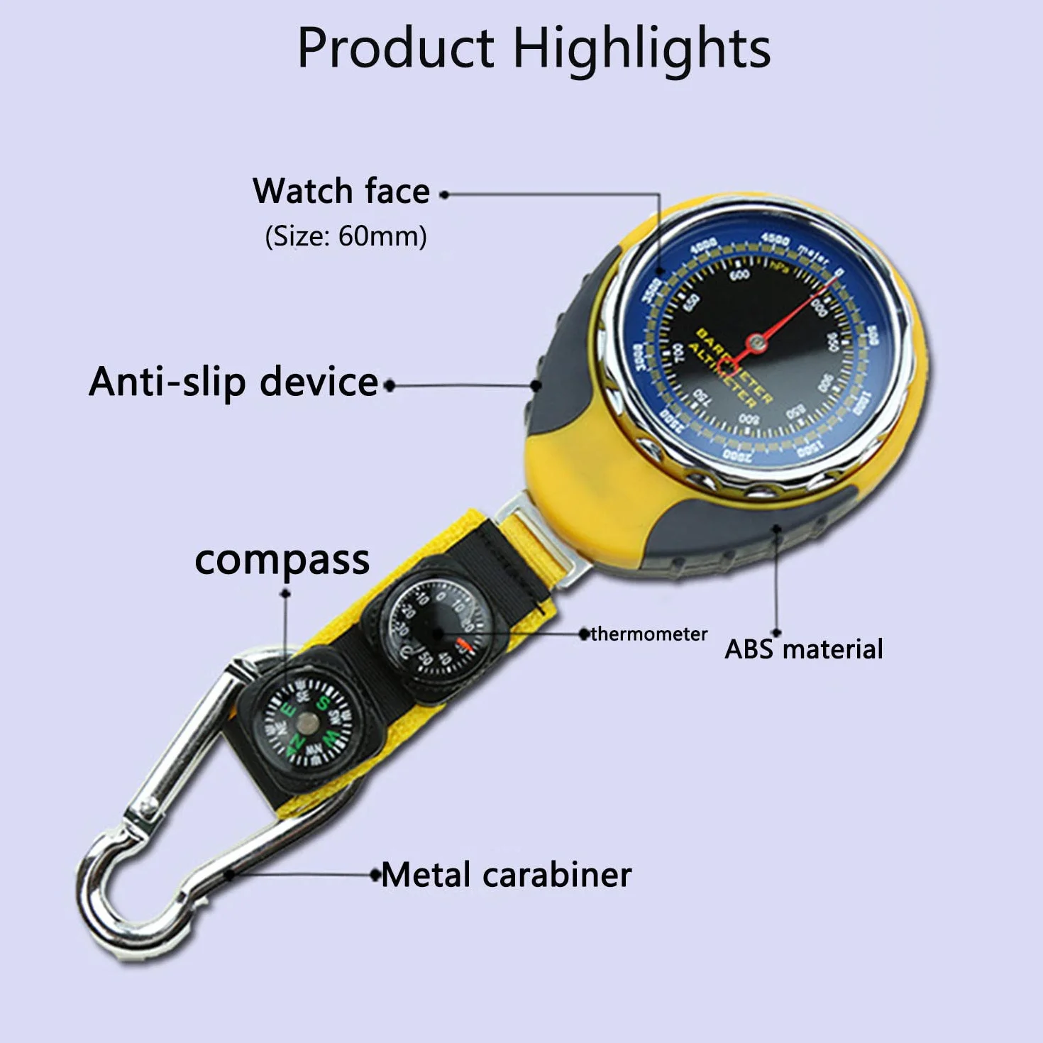 JINYISI Altimètre baromètre hygromètre boussole 4 en 1 randonnée plein air