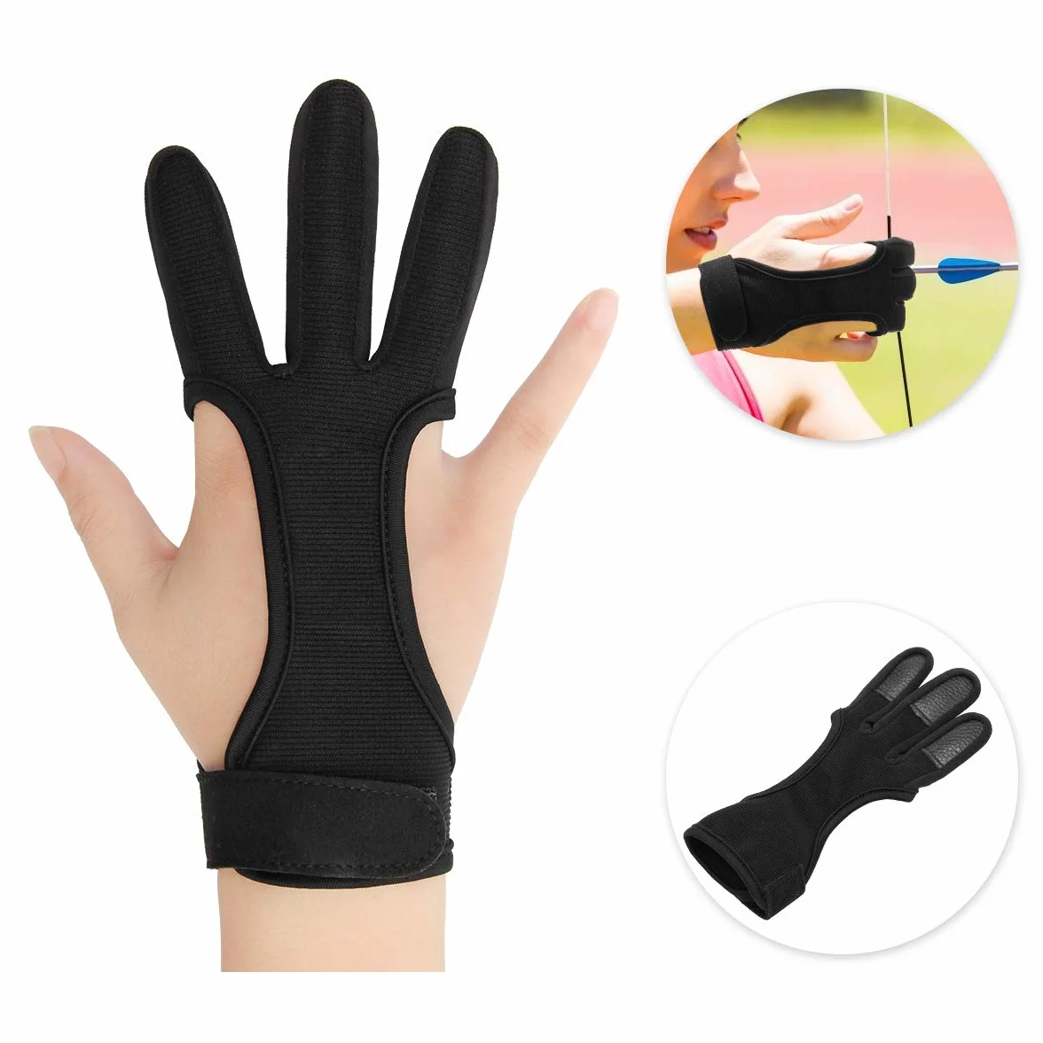 COITEK Gant de tir à l'arc taille S M L XL noir avec plumes et nœud, protection homme femme jeune adulte