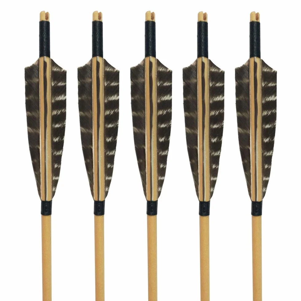 Flèches en Bois 31 Pouces SHARROW 6pces Tir à l'Arc Fait Main avec Plumes Naturelles pour Arc Classique Recurve Longbow