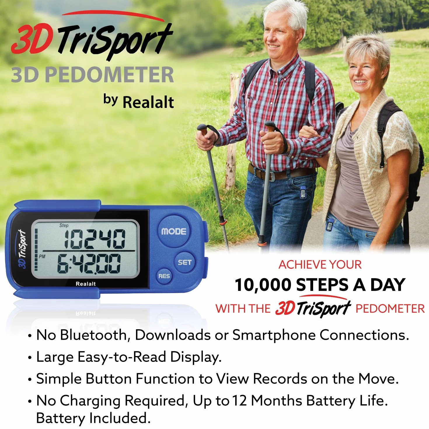 Realalt 3DTriSport Podomètre 3D précis Portable avec Clip et Sangle