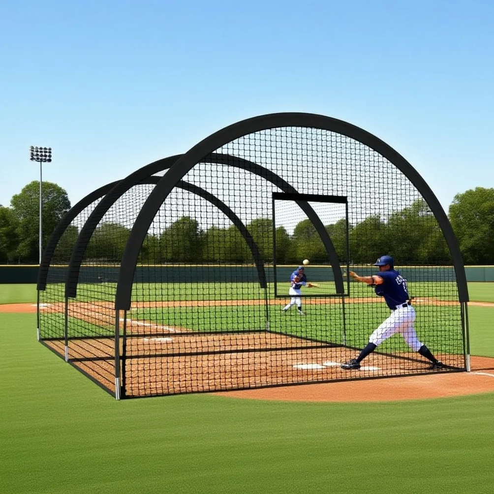 GarveeLife Filet de Cage de Baseball 10 x 3,65 x 2,4 m Portable avec Trou et Ouverture de Machine à Pitching