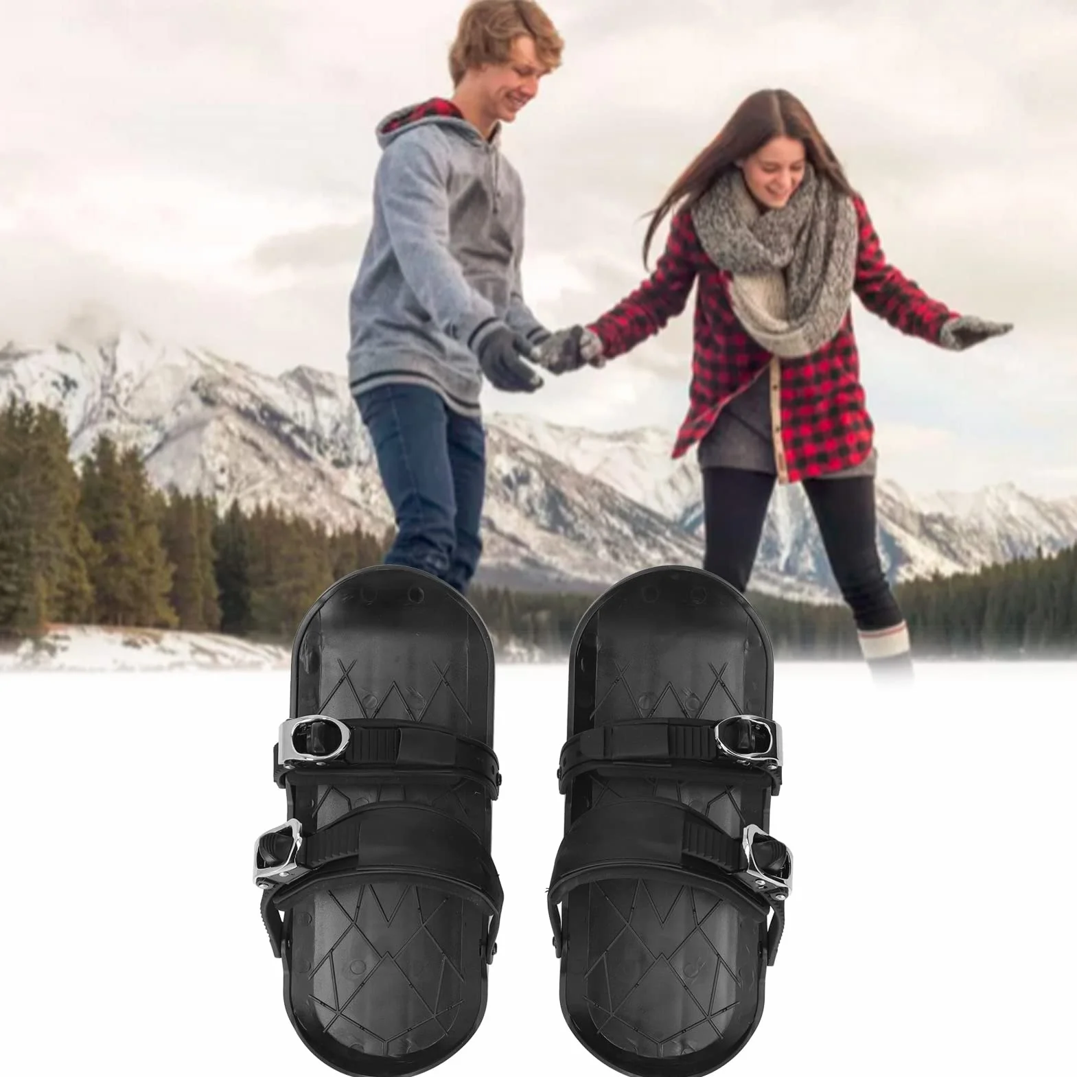 Buachois Mini Patins de Ski pour la Neige Courts et Fins à Fixer aux Bottes de Ski