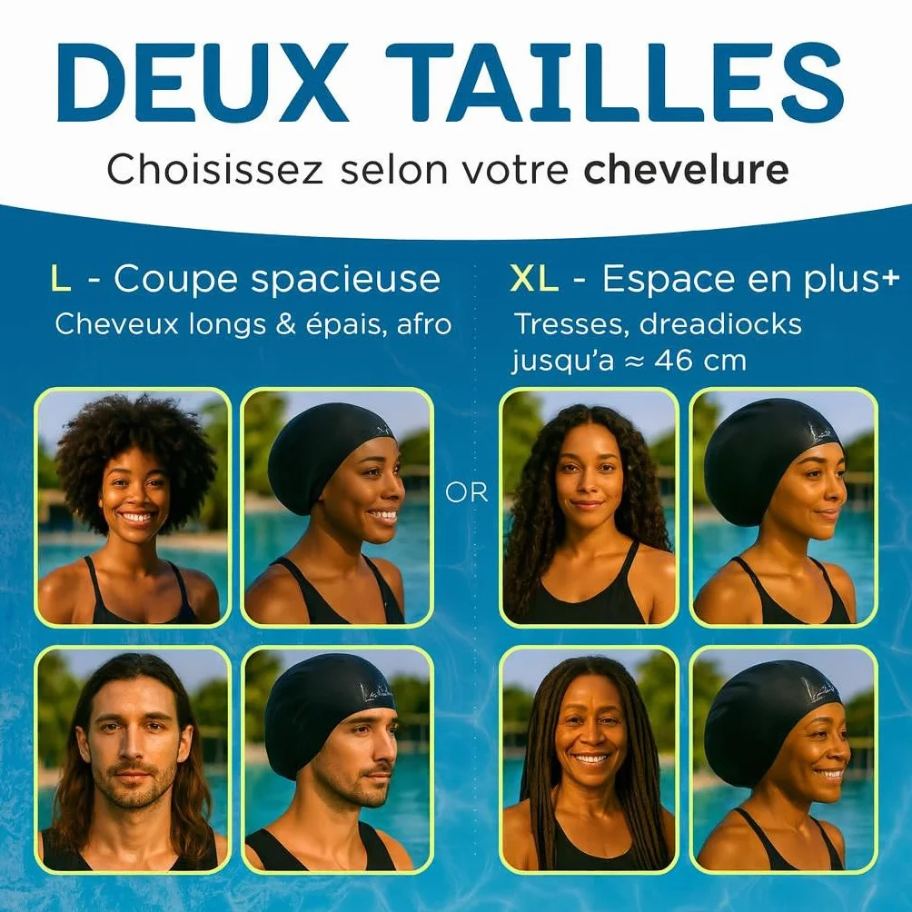 Bonnet de Bain Silicone Imperméable Extra-Large pour Cheveux Longs, Natation Femmes Hommes Dreadlocks