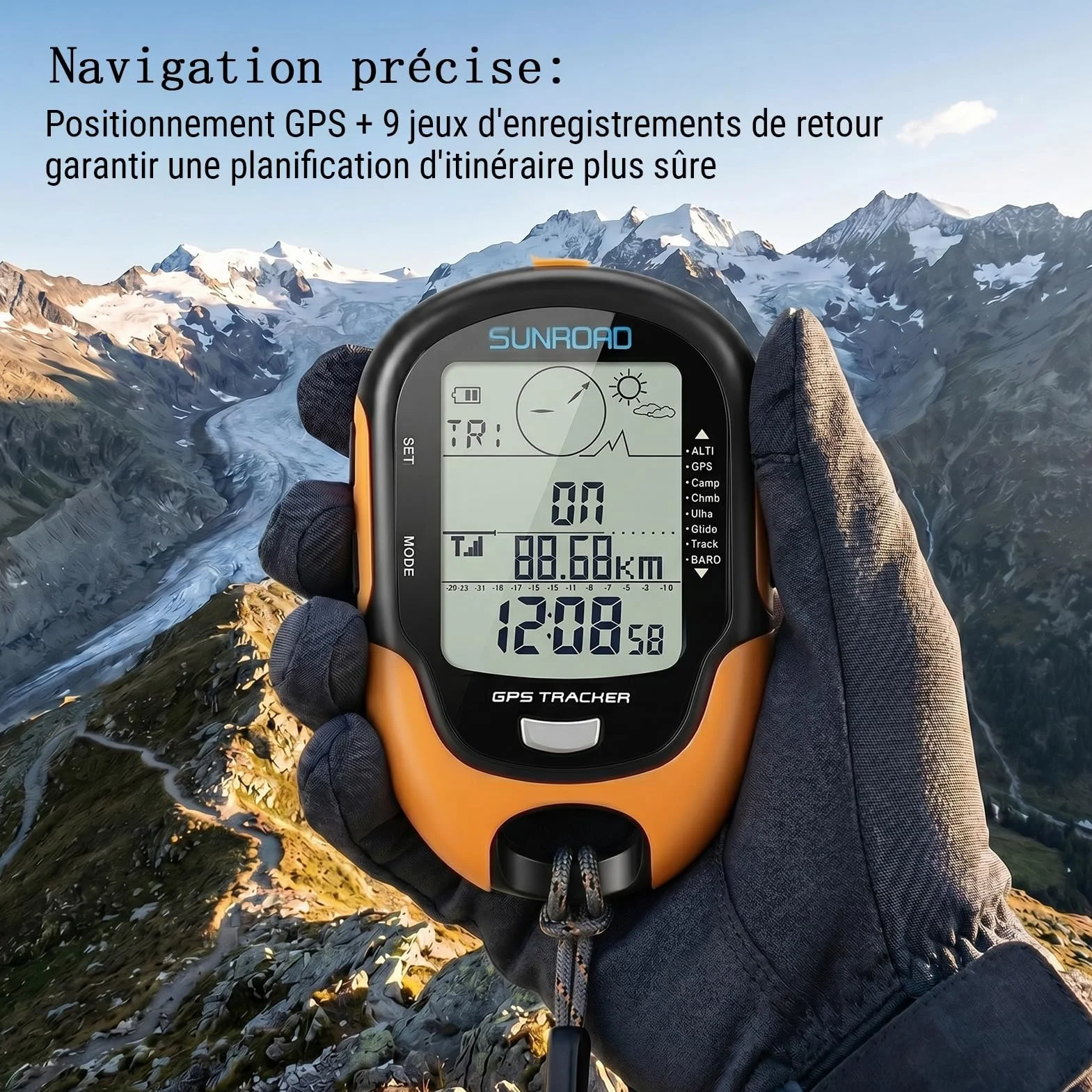 Altimètre Baromètre GPS Haute Précision IPX4 avec Boussole Thermomètre Hygromètre