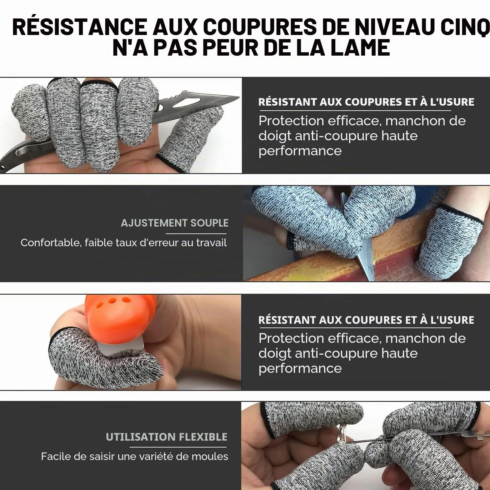 TSHAOUN 40 Pièces Doigtiers Réutilisable Protection Résistant aux Coupures Gris